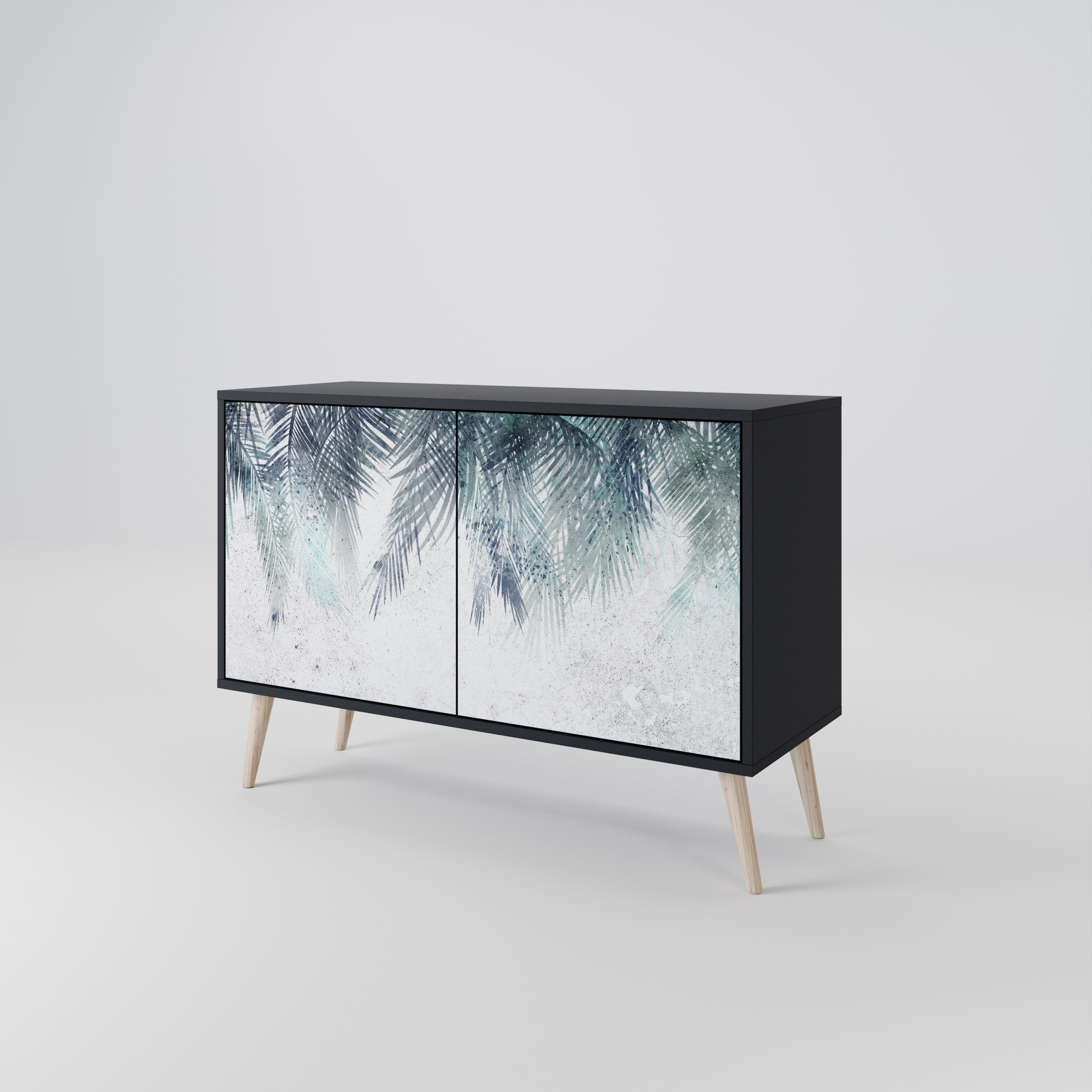 PALM VEIL Sideboard mit 2 Türen in Schwarz