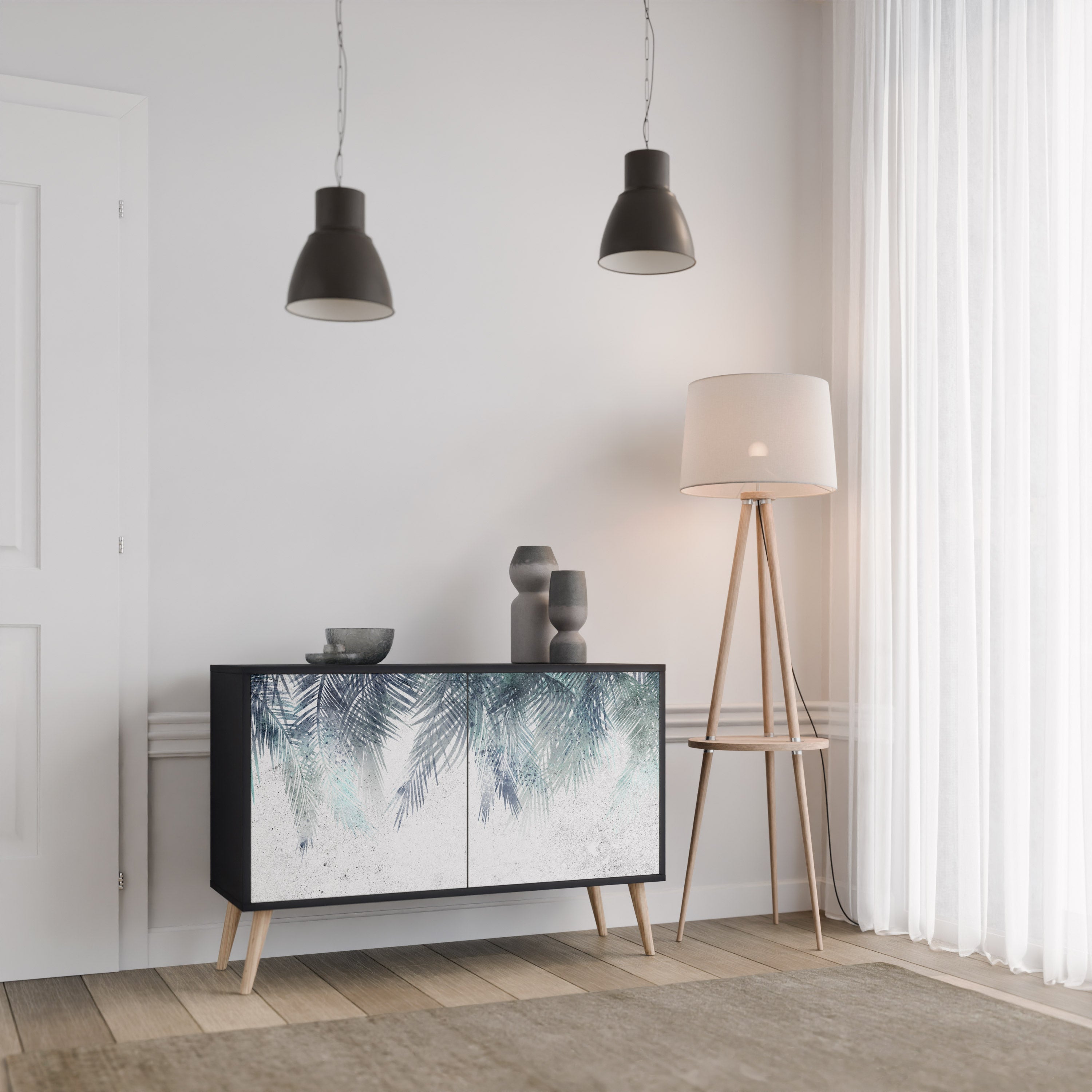 PALM VEIL Sideboard mit 2 Türen in Schwarz