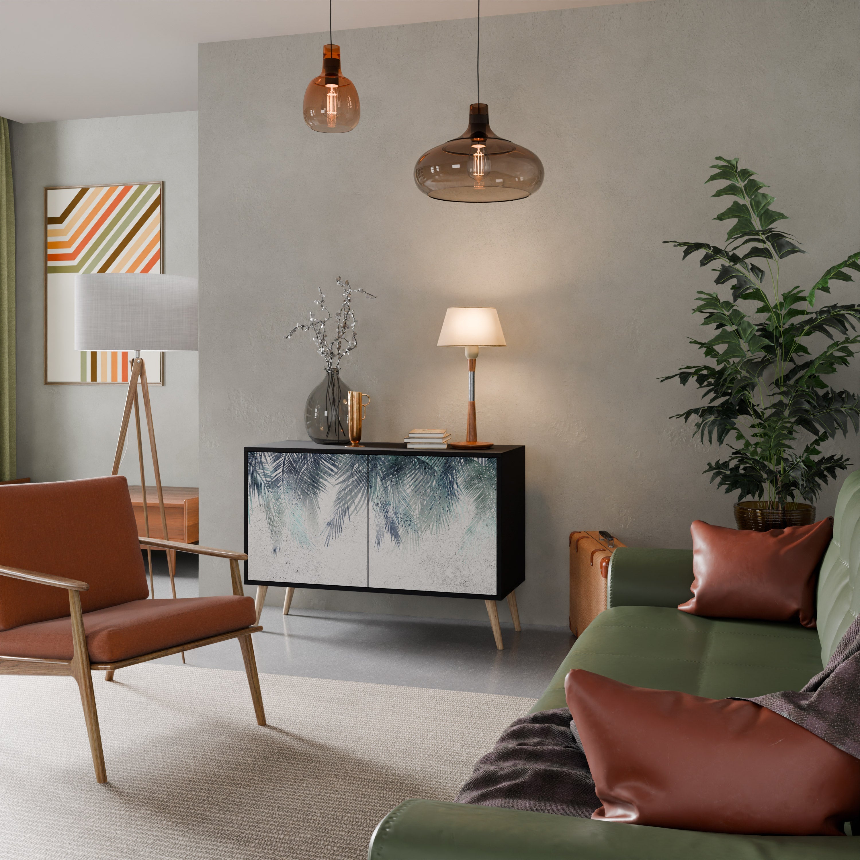 PALM VEIL Sideboard mit 2 Türen in Schwarz