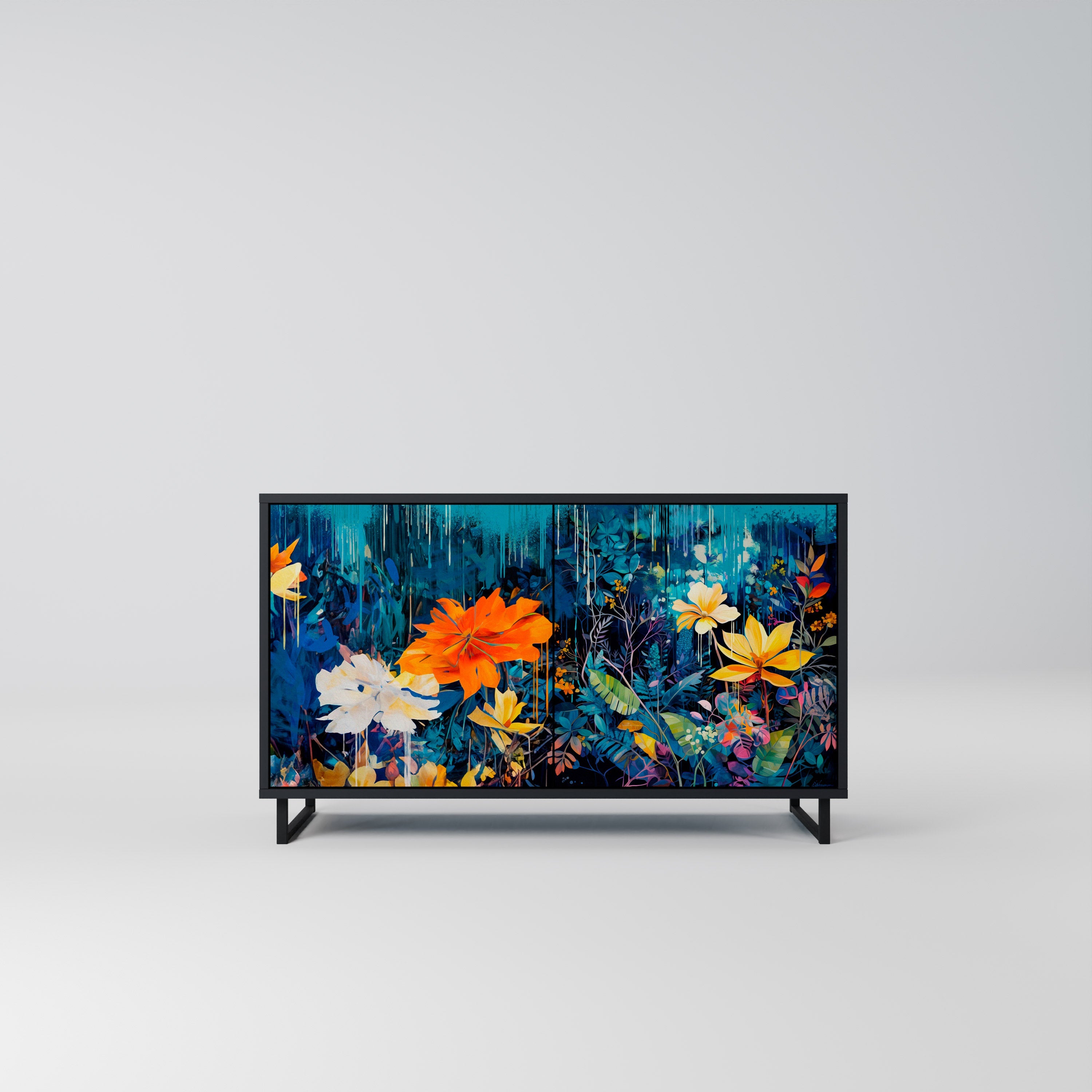 MIDNIGHT BLOSSOM Sideboard mit 2 Türen in Schwarz