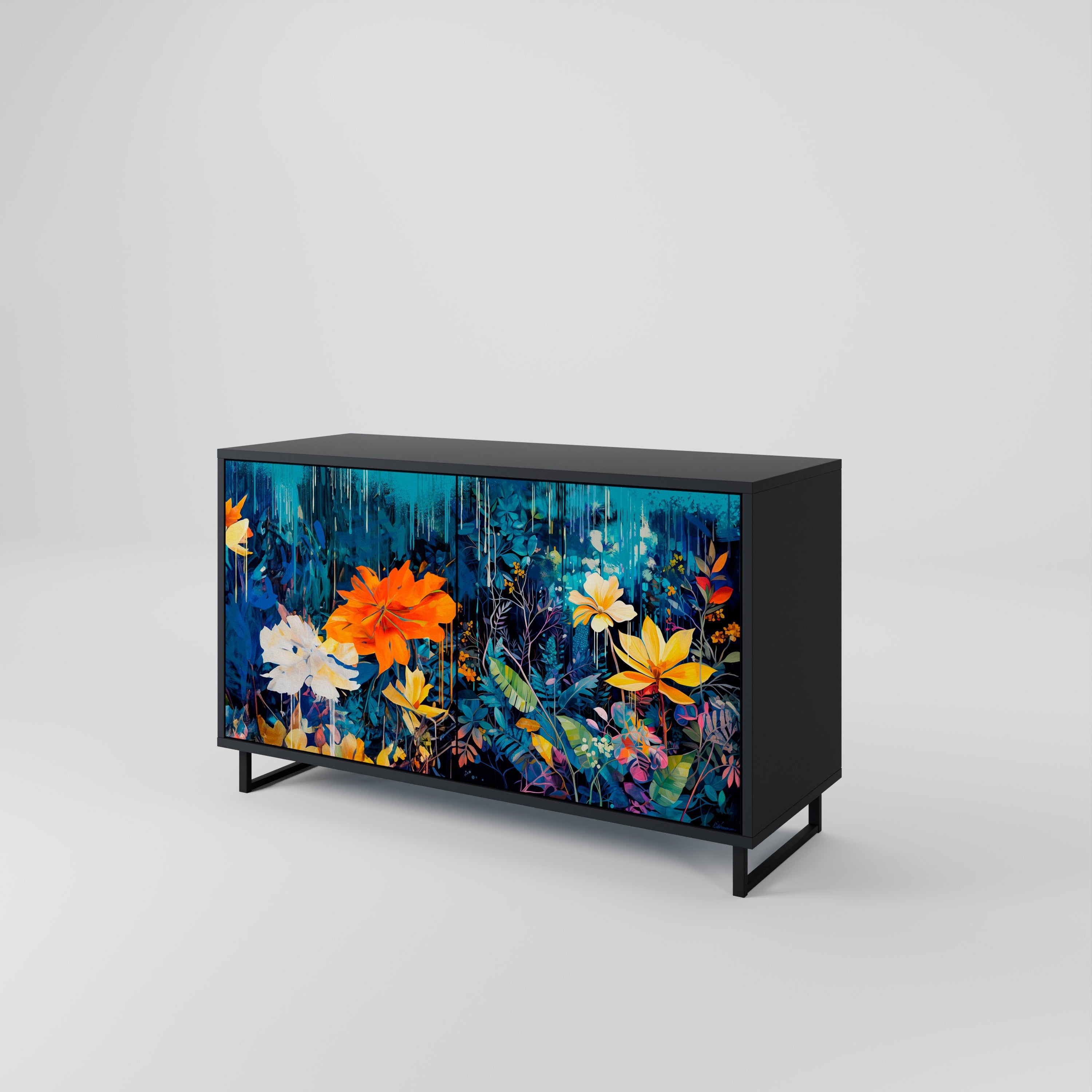 MIDNIGHT BLOSSOM Sideboard mit 2 Türen in Schwarz