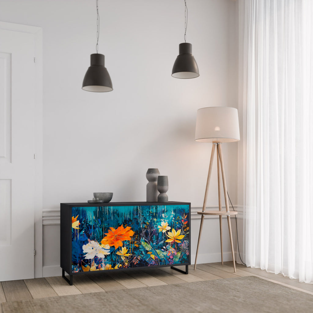 MIDNIGHT BLOSSOM Sideboard mit 2 Türen in Schwarz
