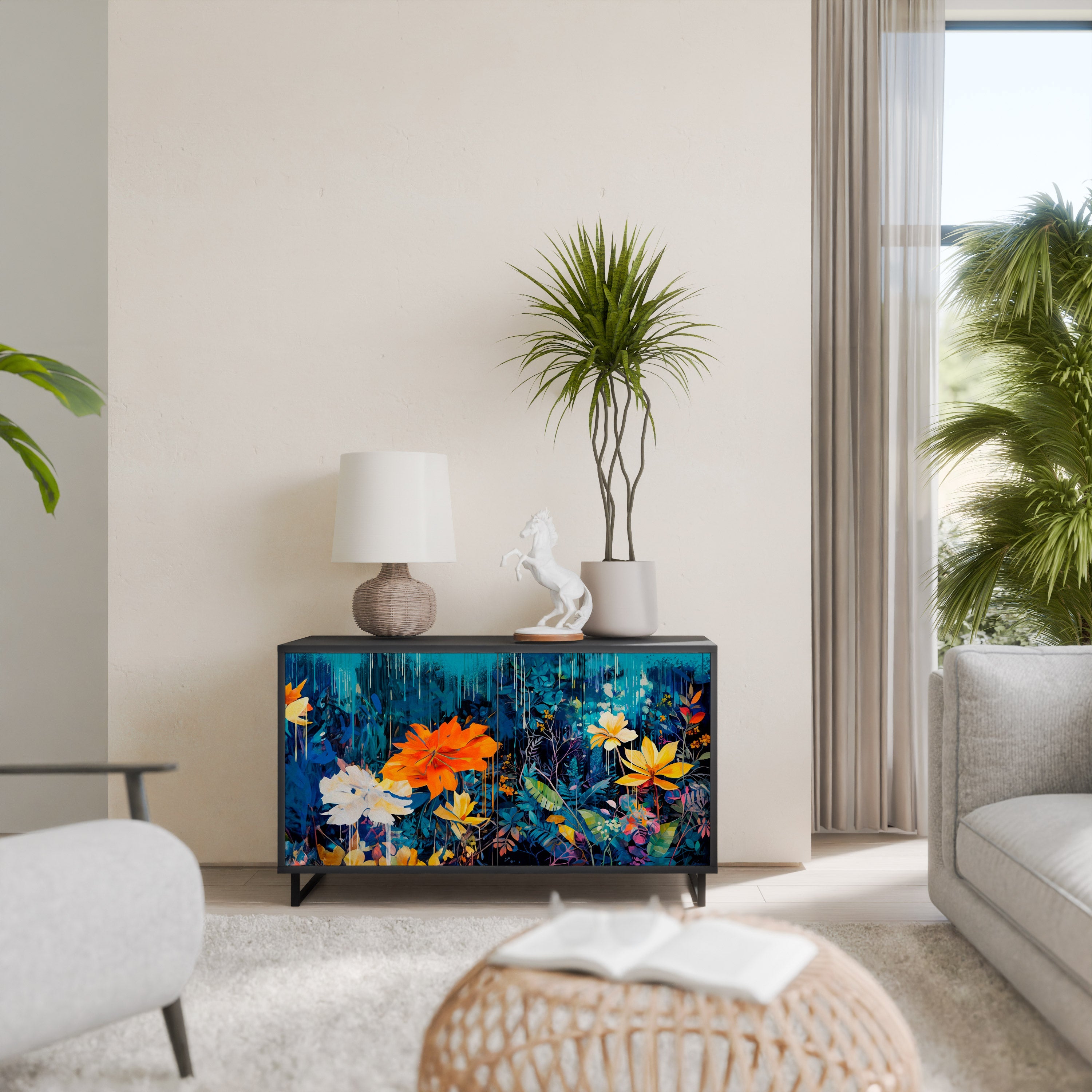 MIDNIGHT BLOSSOM Sideboard mit 2 Türen in Schwarz