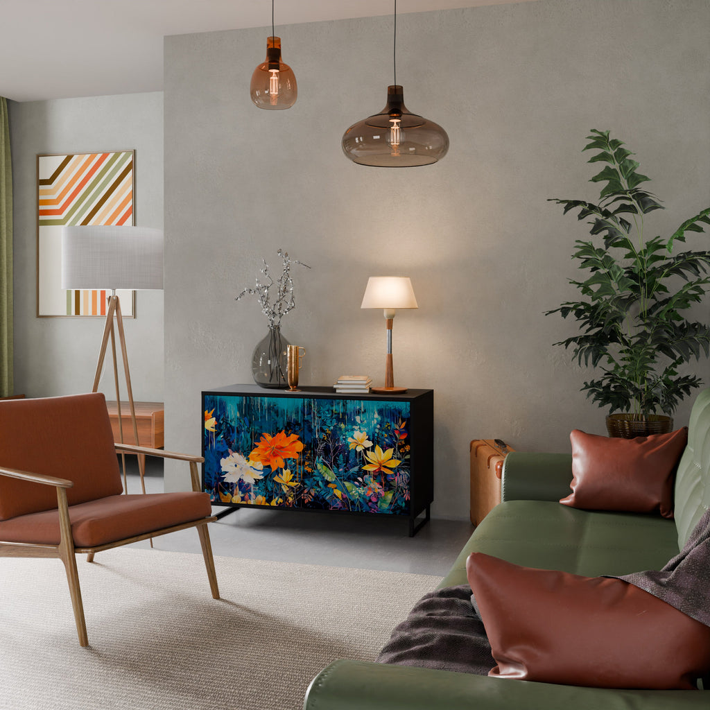 MIDNIGHT BLOSSOM Sideboard mit 2 Türen in Schwarz