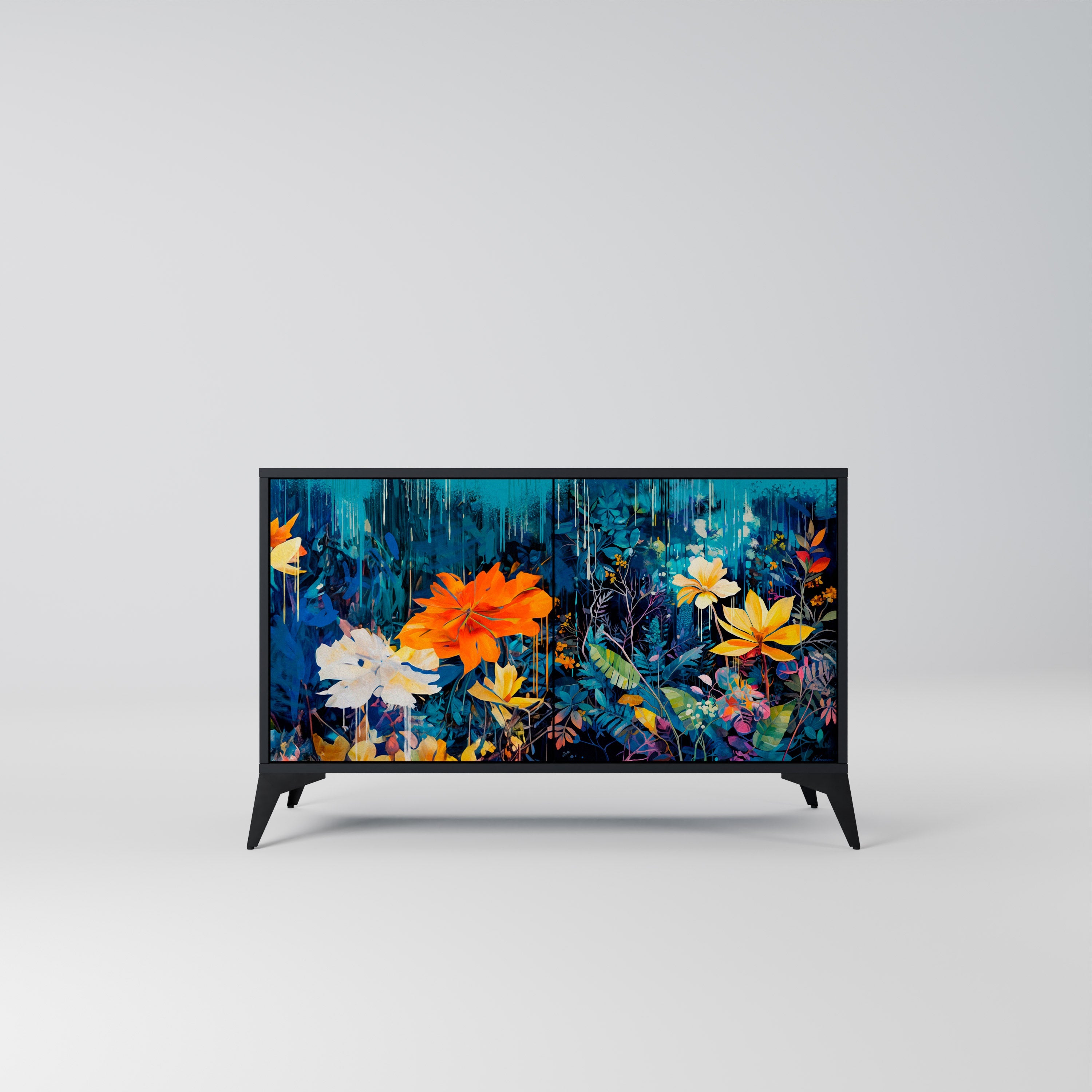 MIDNIGHT BLOSSOM Sideboard mit 2 Türen in Schwarz