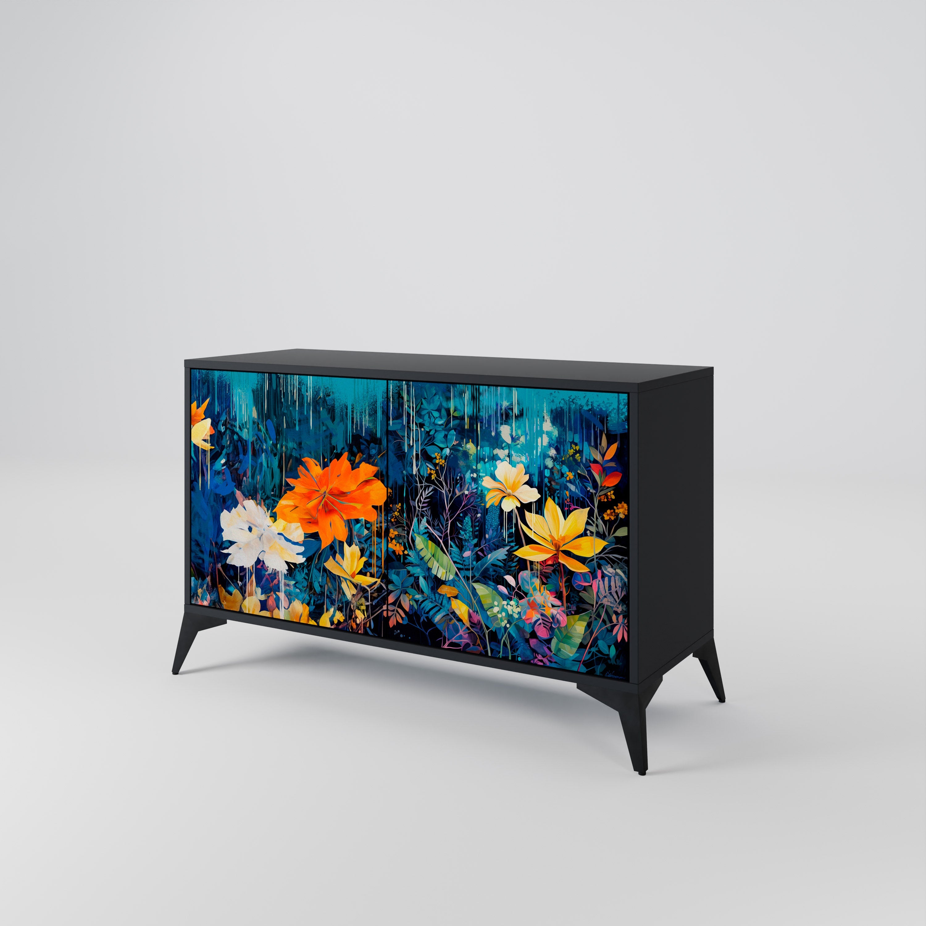 MIDNIGHT BLOSSOM Sideboard mit 2 Türen in Schwarz