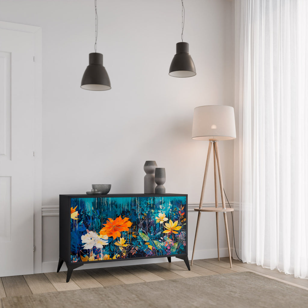 MIDNIGHT BLOSSOM Sideboard mit 2 Türen in Schwarz