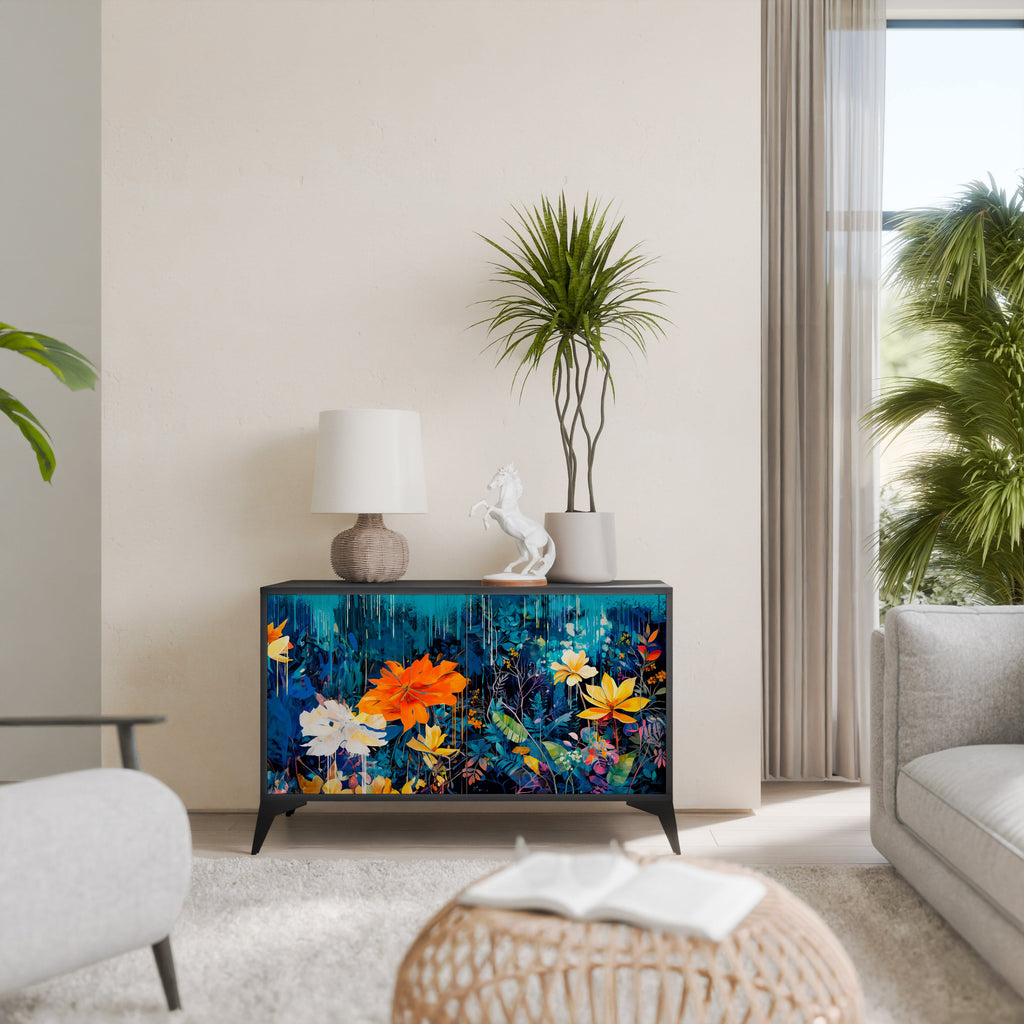 MIDNIGHT BLOSSOM Sideboard mit 2 Türen in Schwarz