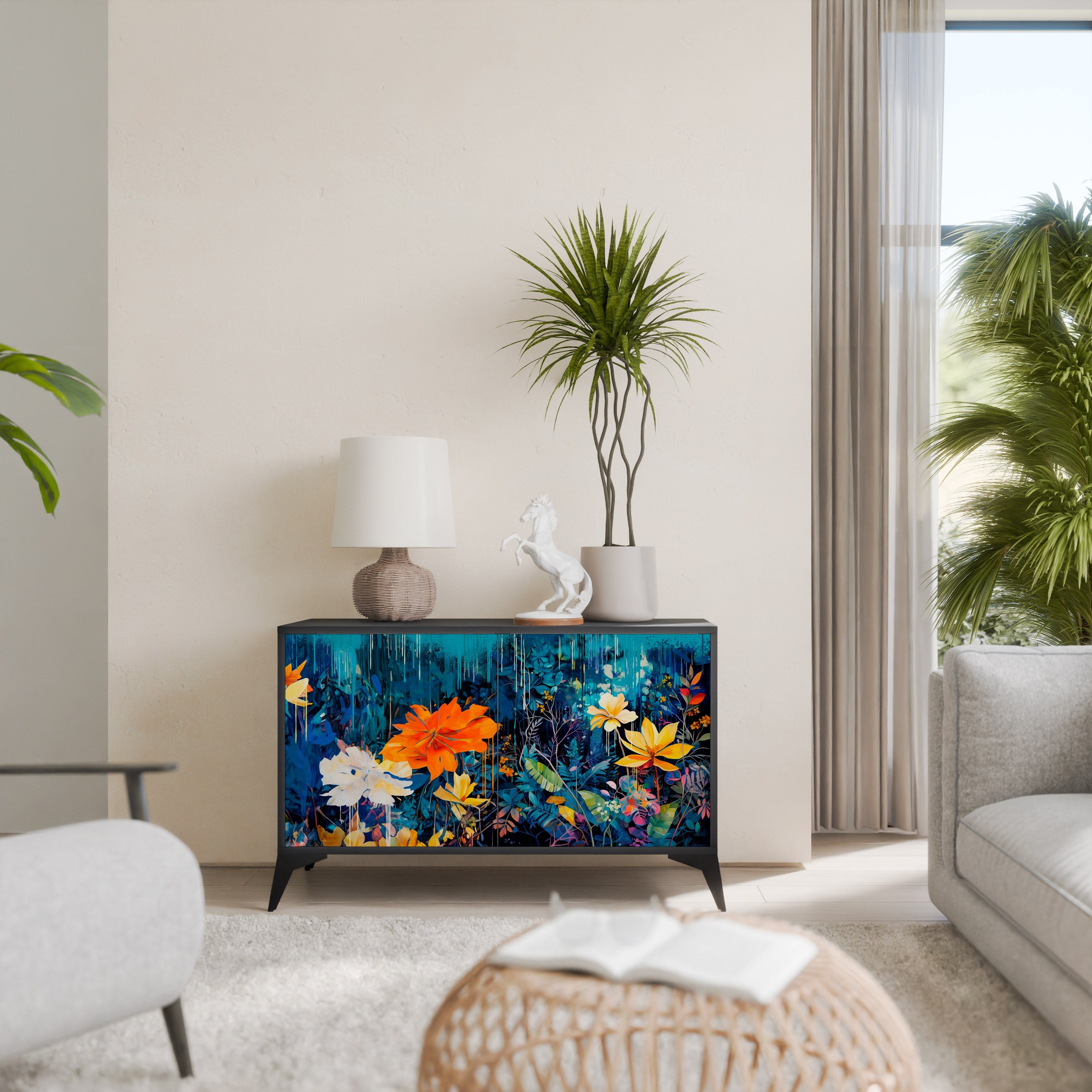 MIDNIGHT BLOSSOM Sideboard mit 2 Türen in Schwarz