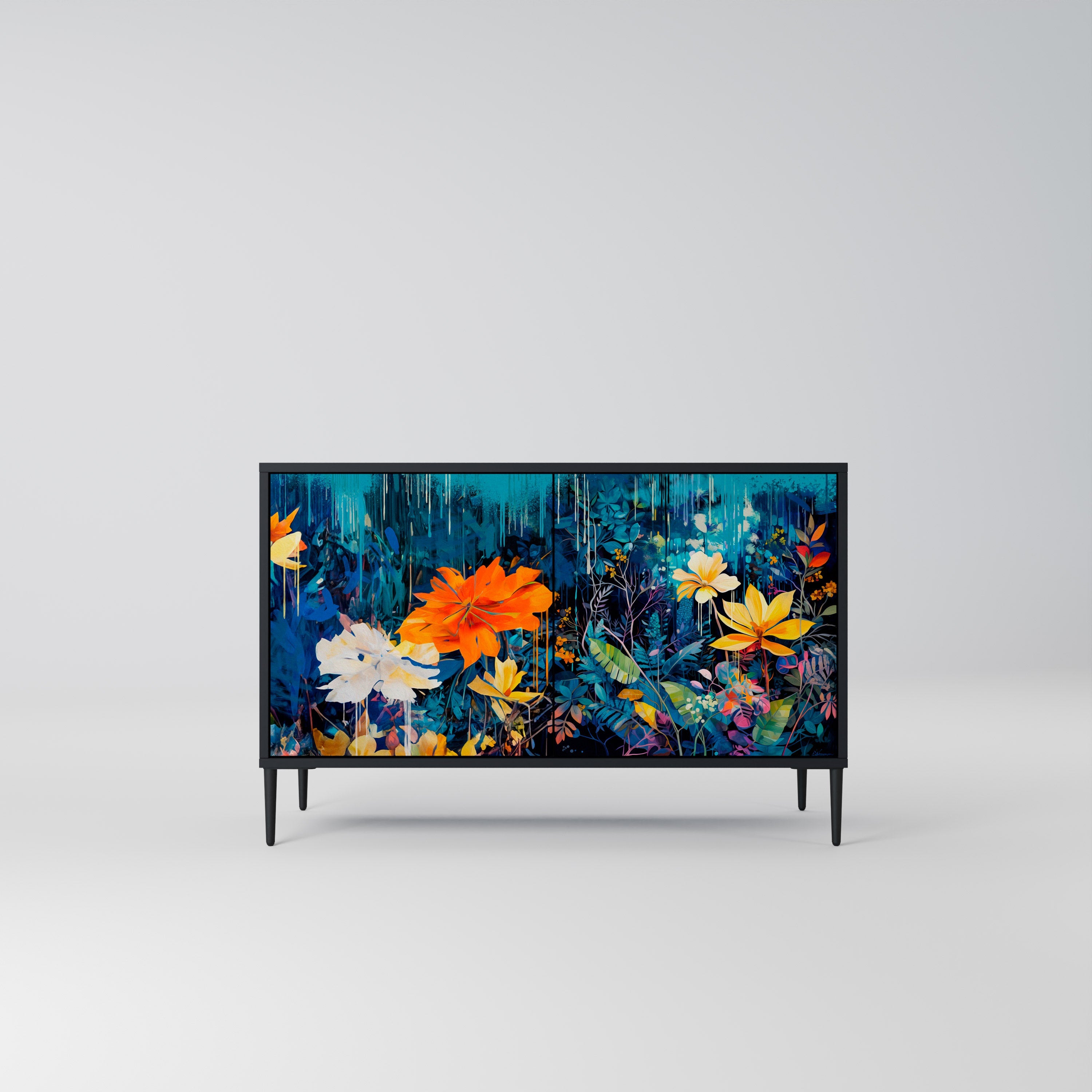MIDNIGHT BLOSSOM Sideboard mit 2 Türen in Schwarz