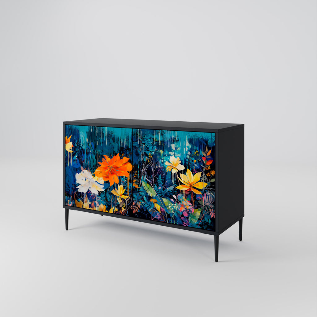 MIDNIGHT BLOSSOM Sideboard mit 2 Türen in Schwarz