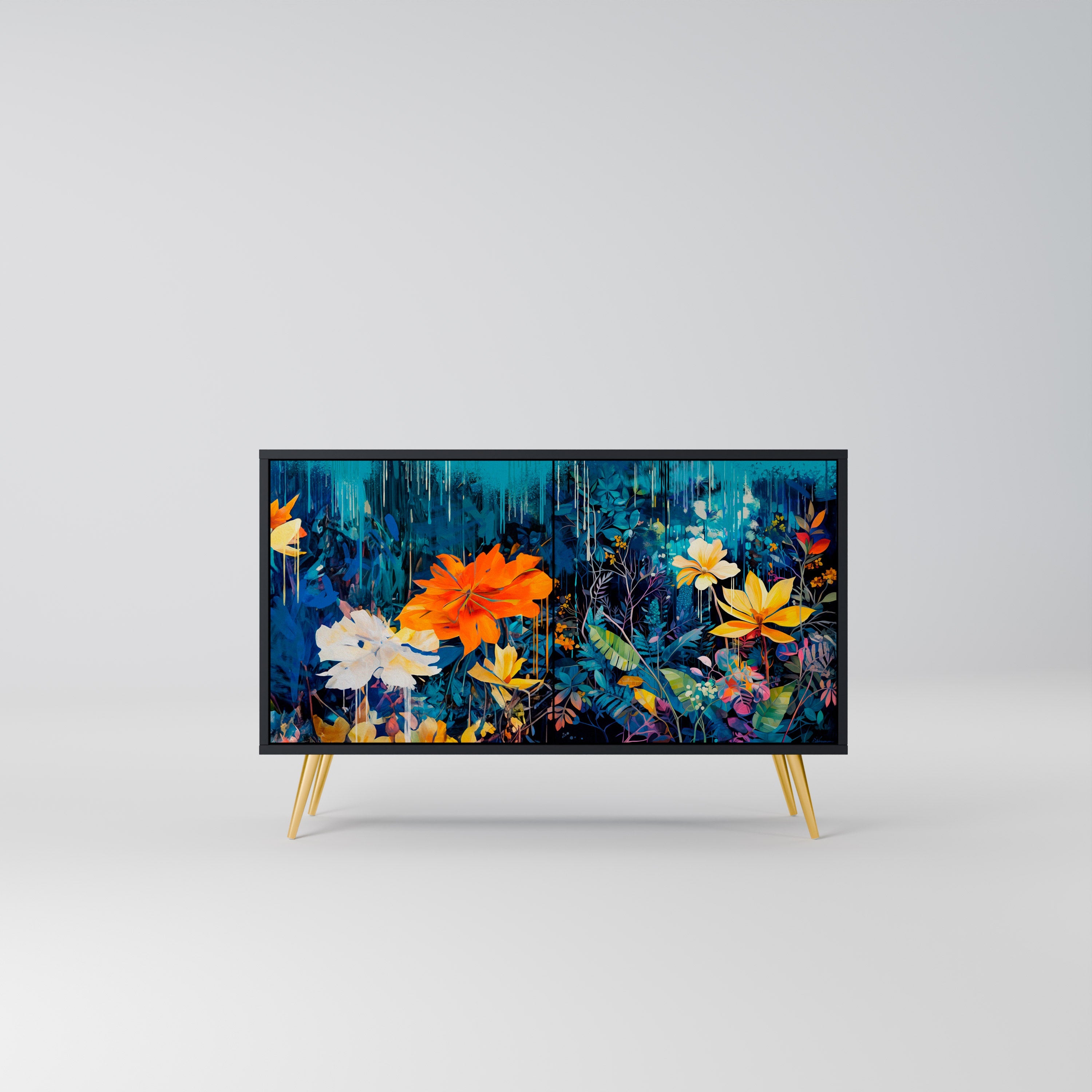 MIDNIGHT BLOSSOM Sideboard mit 2 Türen in Schwarz