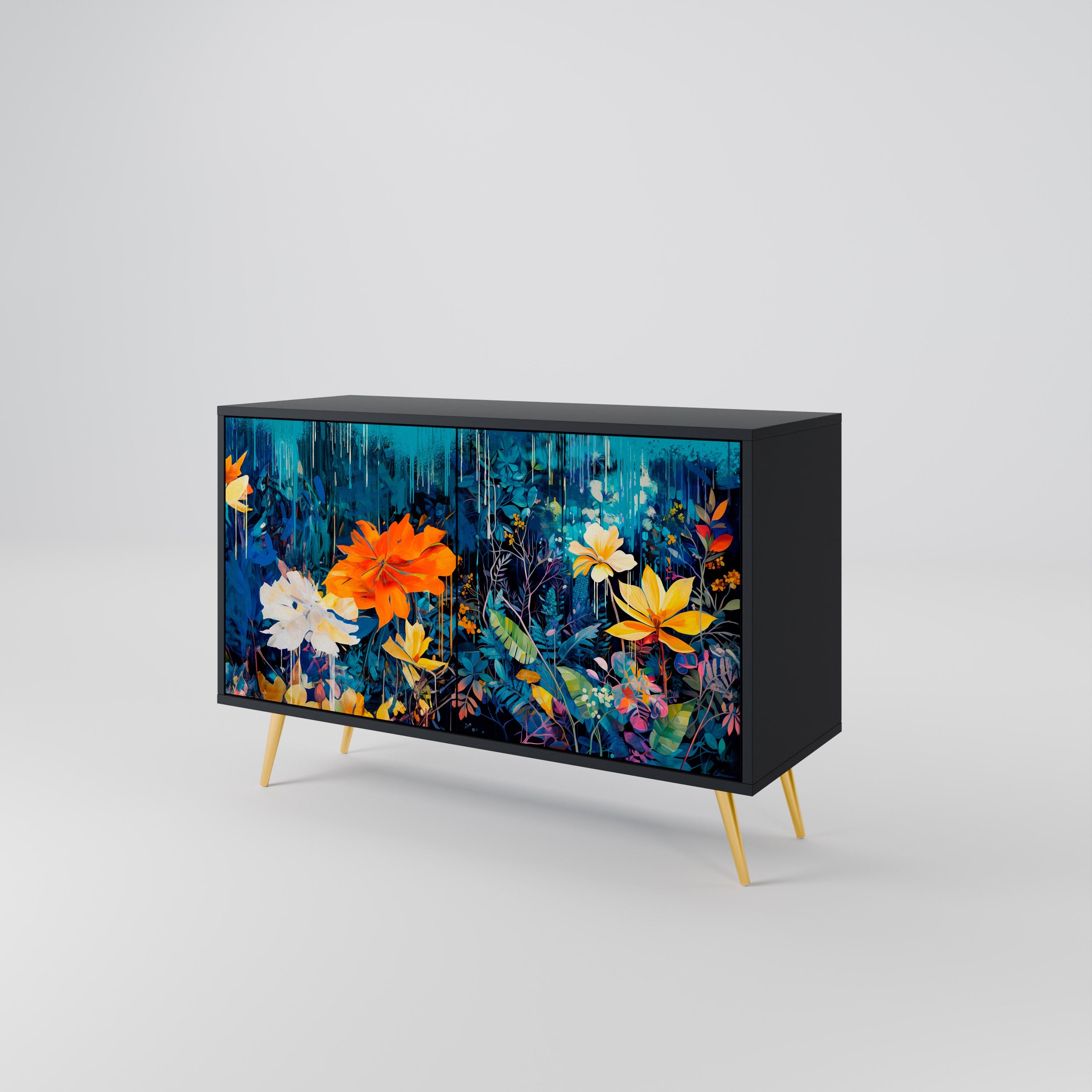 MIDNIGHT BLOSSOM Sideboard mit 2 Türen in Schwarz