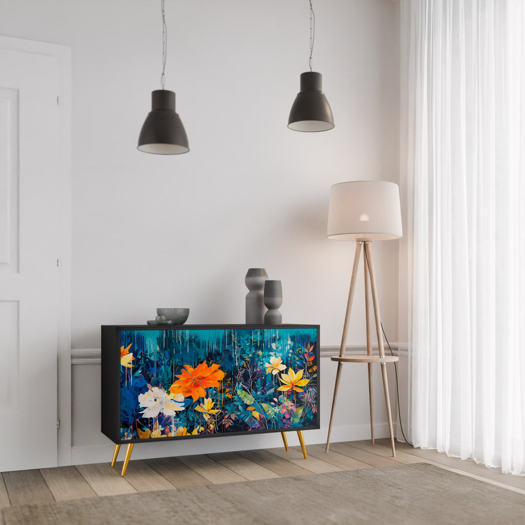 MIDNIGHT BLOSSOM Sideboard mit 2 Türen in Schwarz