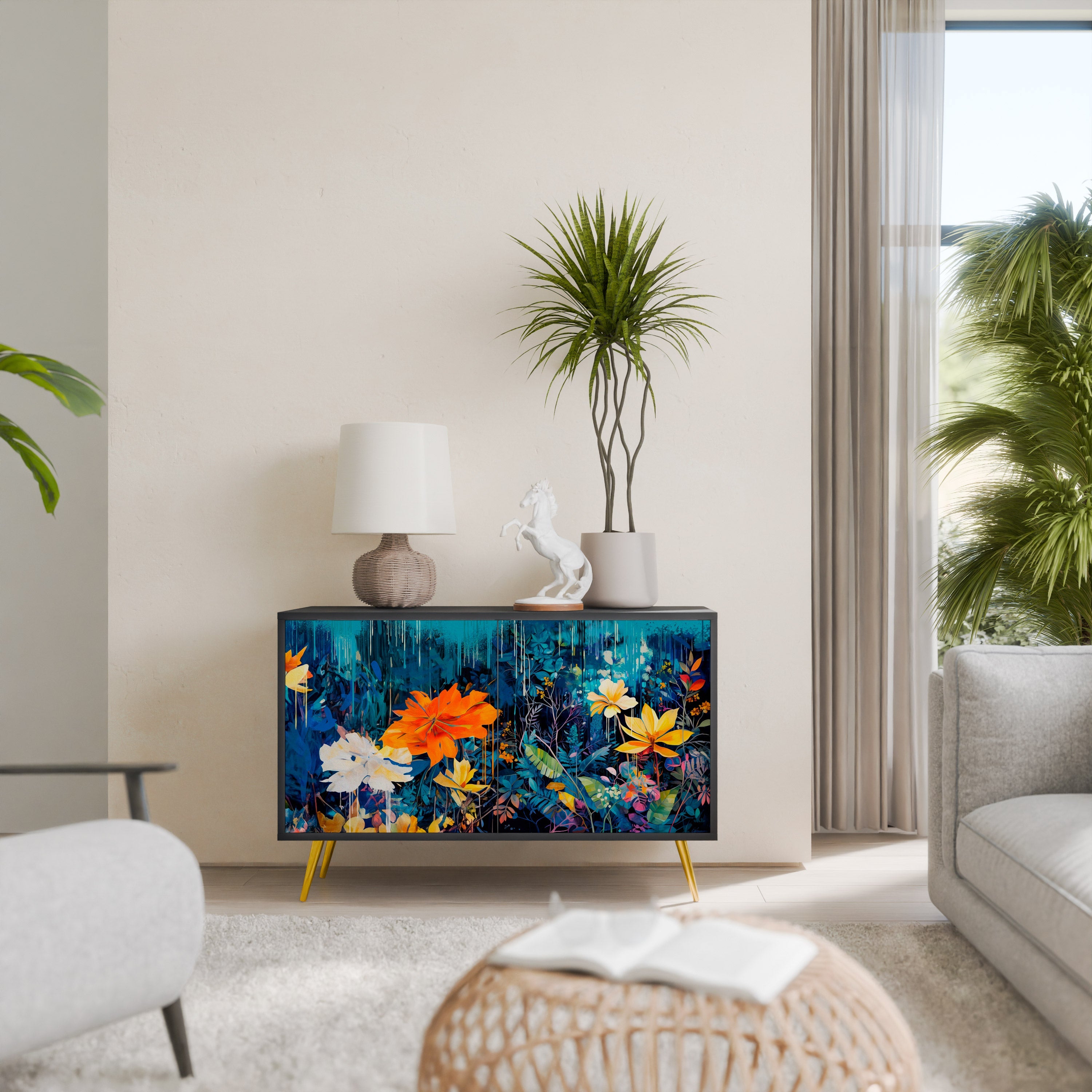 MIDNIGHT BLOSSOM Sideboard mit 2 Türen in Schwarz