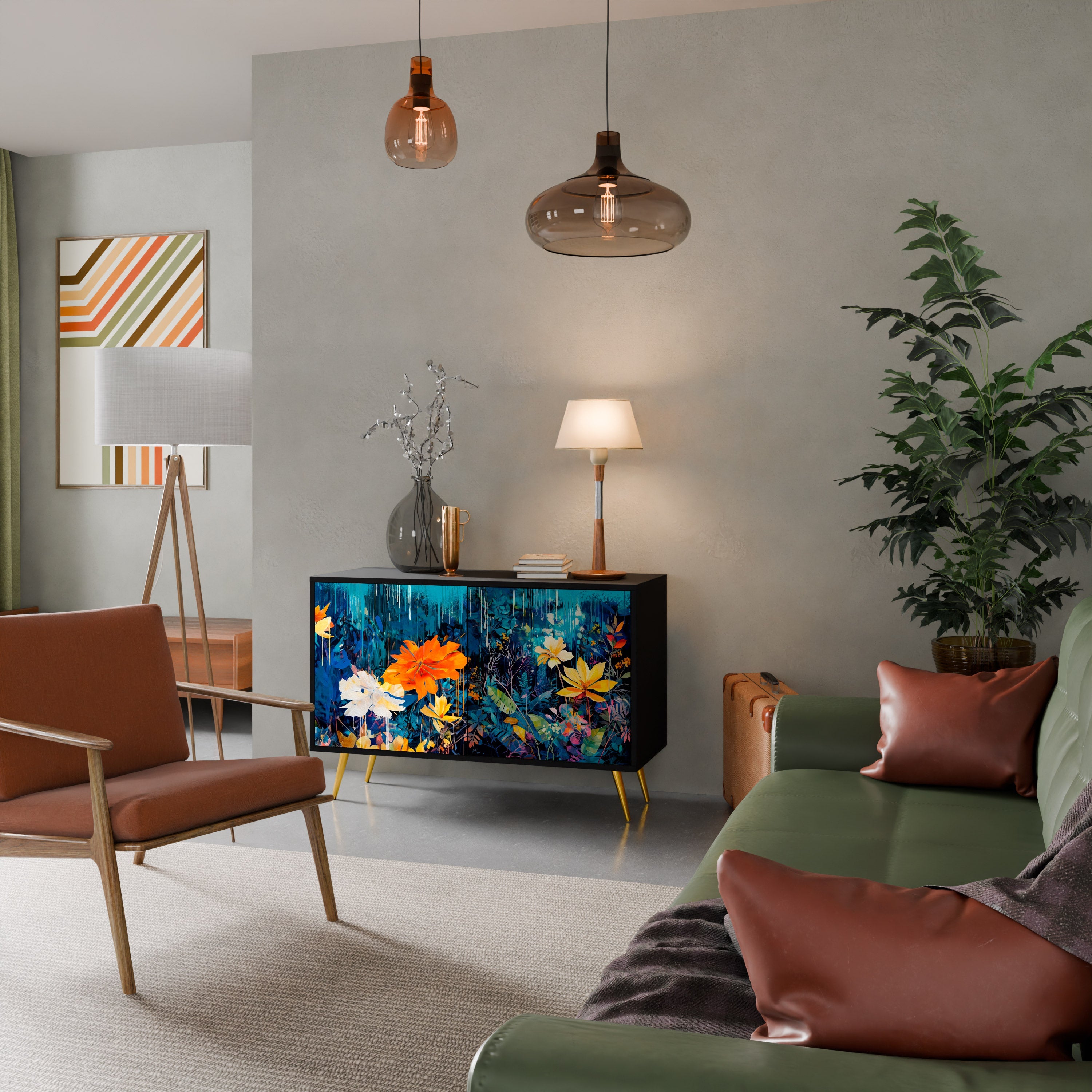 MIDNIGHT BLOSSOM Sideboard mit 2 Türen in Schwarz