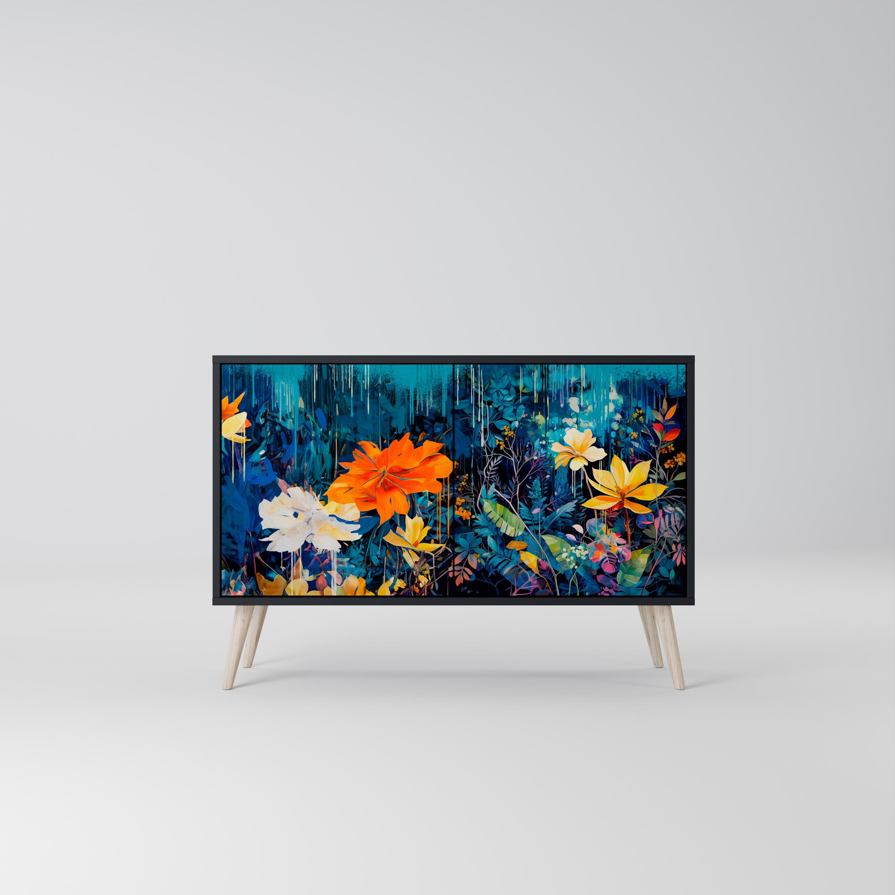 MIDNIGHT BLOSSOM Sideboard mit 2 Türen in Schwarz