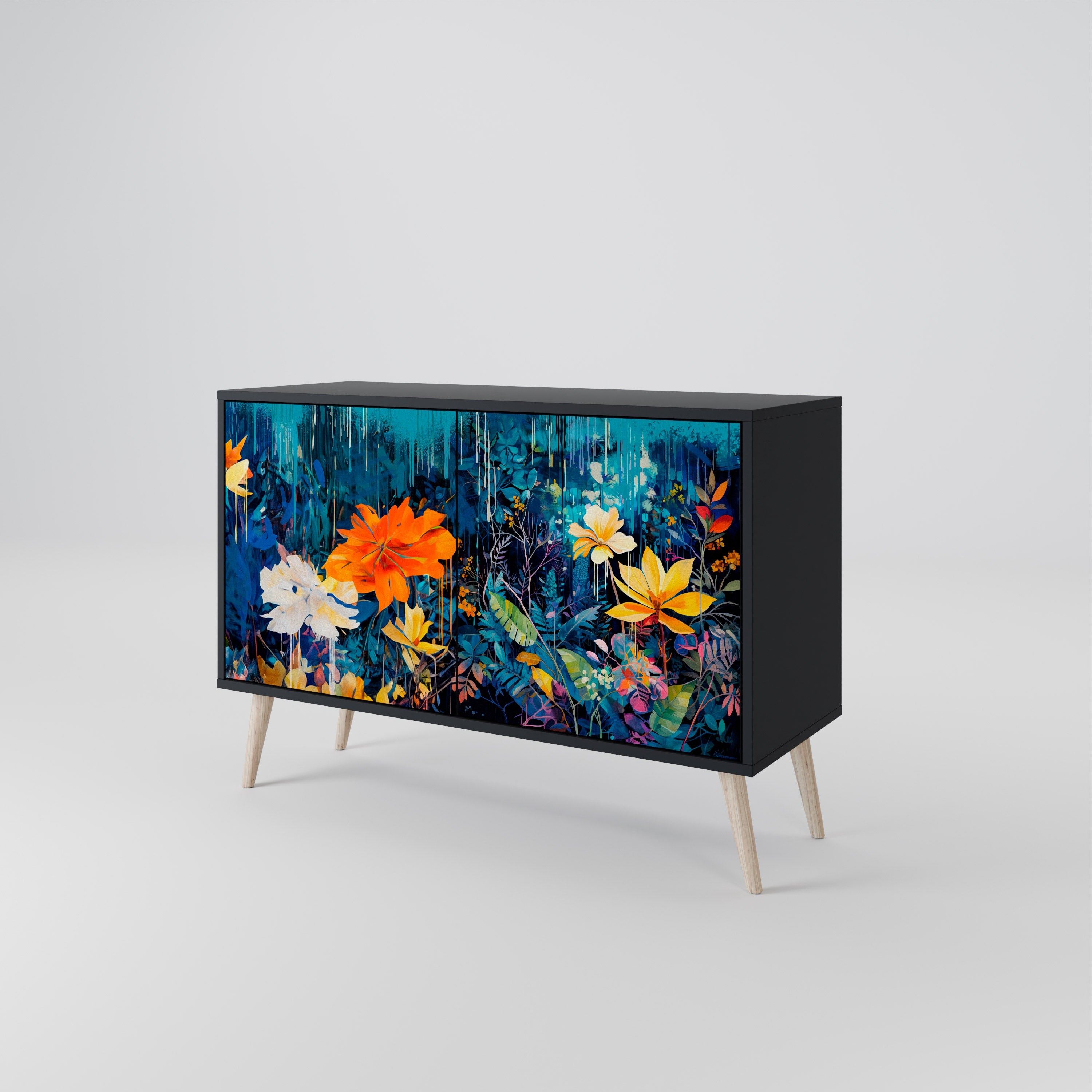 MIDNIGHT BLOSSOM Sideboard mit 2 Türen in Schwarz