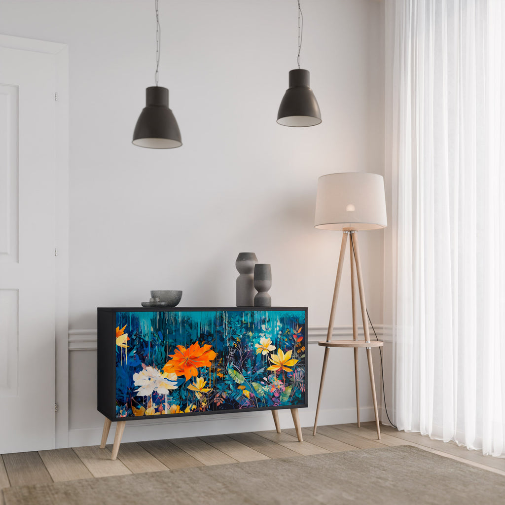 MIDNIGHT BLOSSOM Sideboard mit 2 Türen in Schwarz