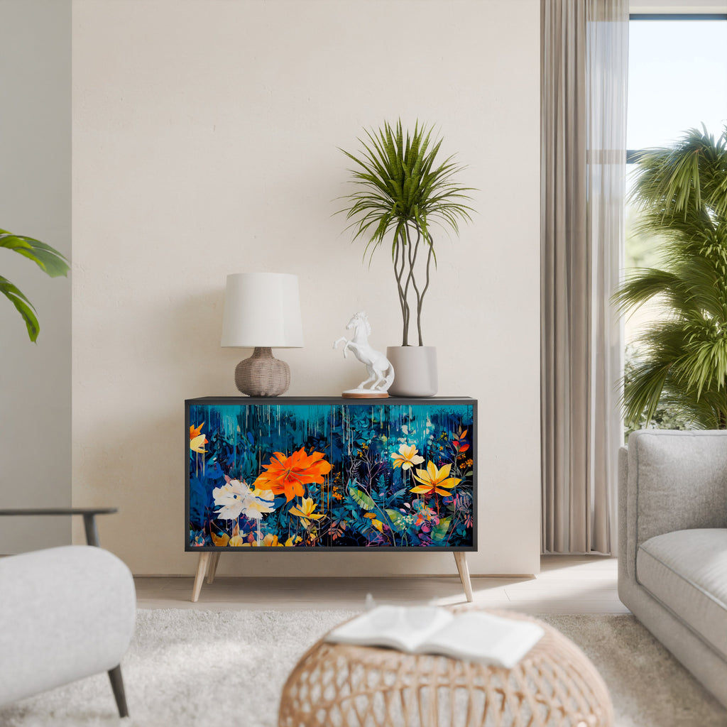 MIDNIGHT BLOSSOM Sideboard mit 2 Türen in Schwarz