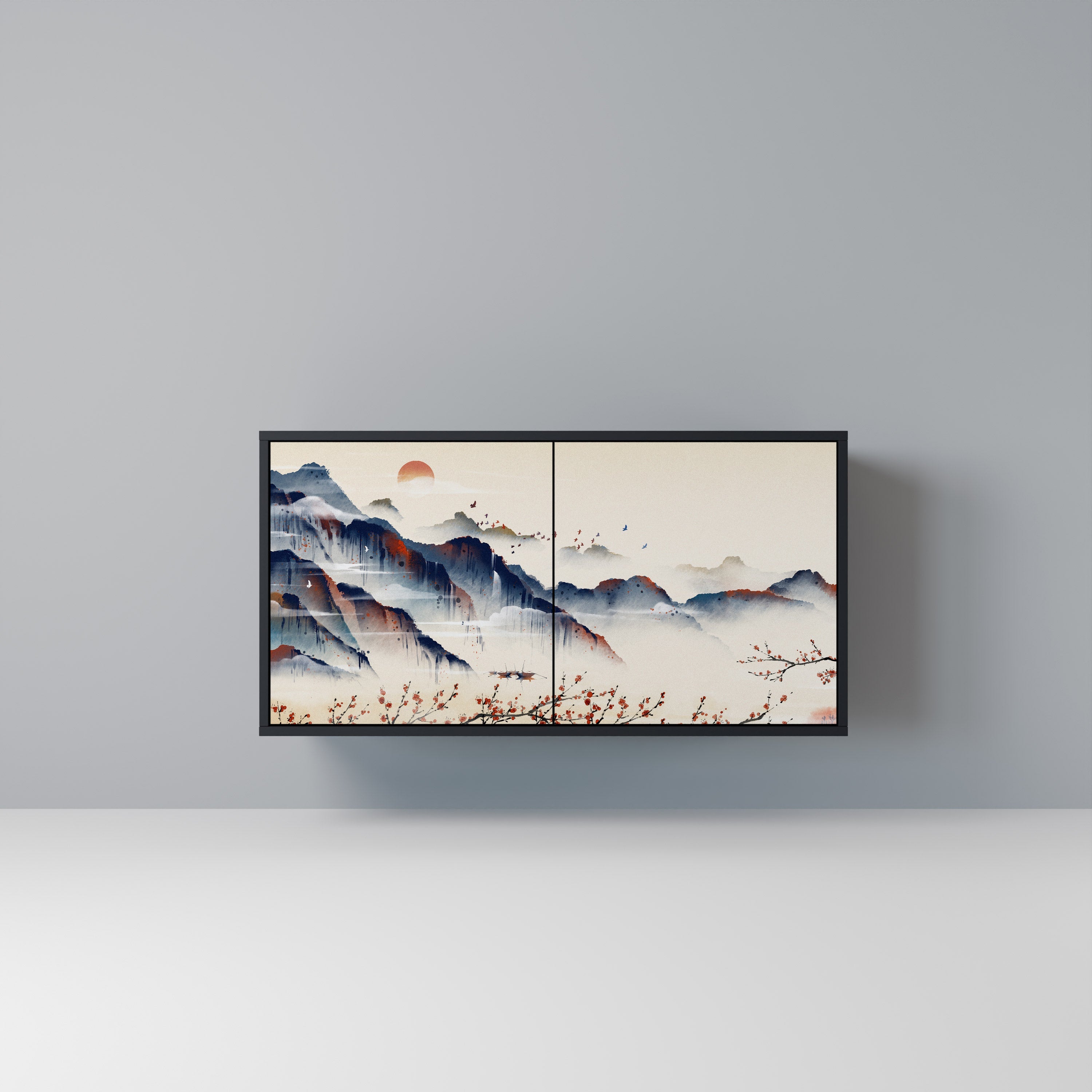 JAPANESE LANDSCAPE Sideboard mit 2 Türen in Schwarz