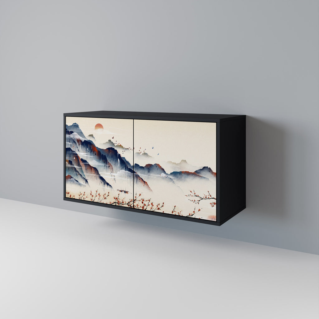 JAPANESE LANDSCAPE Sideboard mit 2 Türen in Schwarz