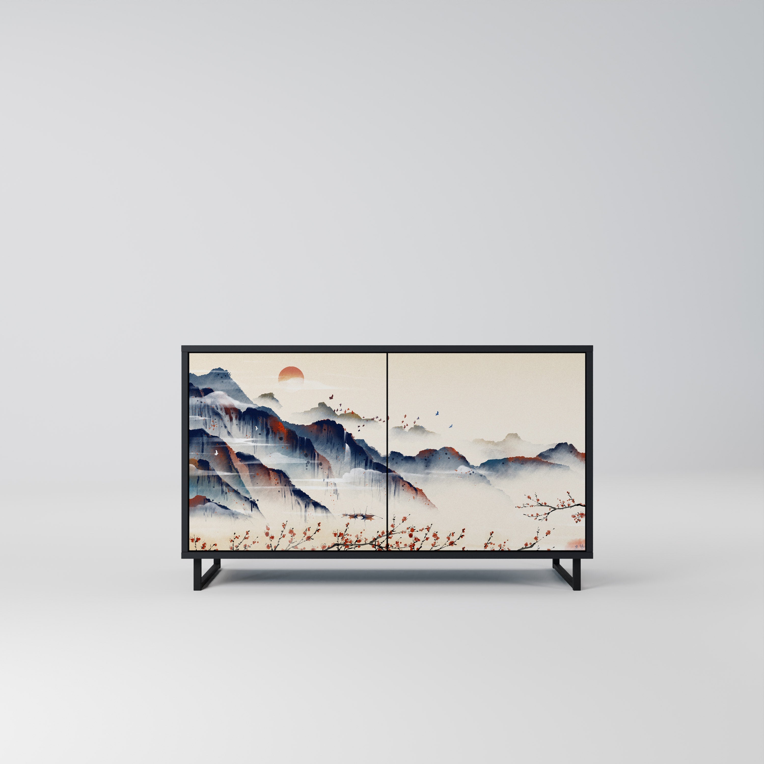 JAPANESE LANDSCAPE Sideboard mit 2 Türen in Schwarz
