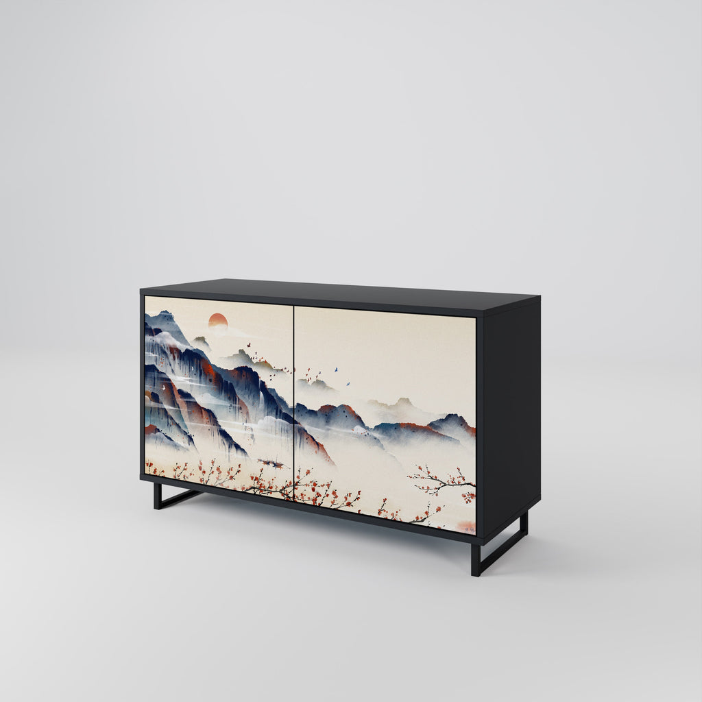 JAPANESE LANDSCAPE Sideboard mit 2 Türen in Schwarz