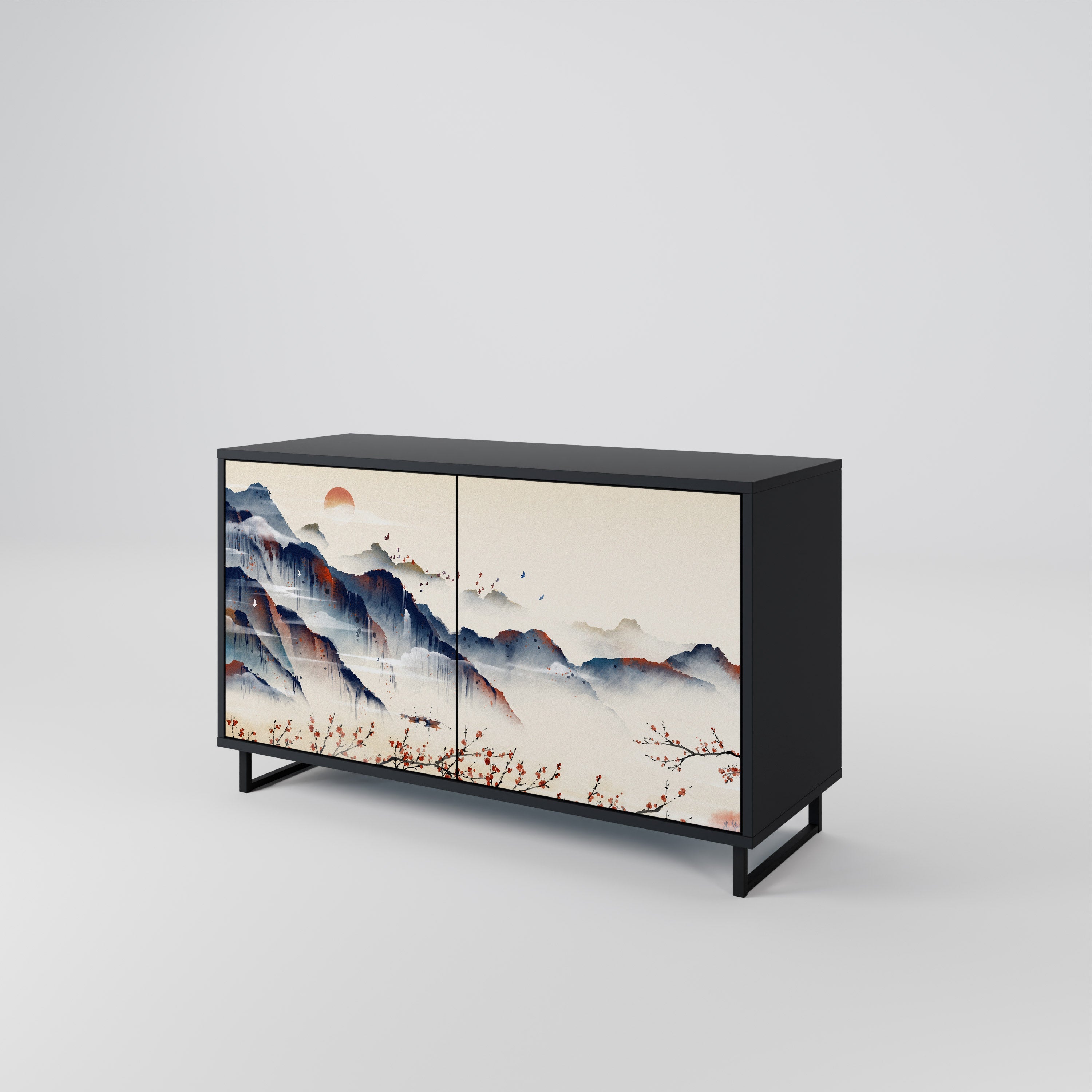 JAPANESE LANDSCAPE Sideboard mit 2 Türen in Schwarz