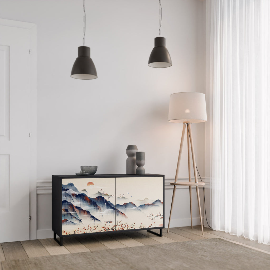 JAPANESE LANDSCAPE Sideboard mit 2 Türen in Schwarz