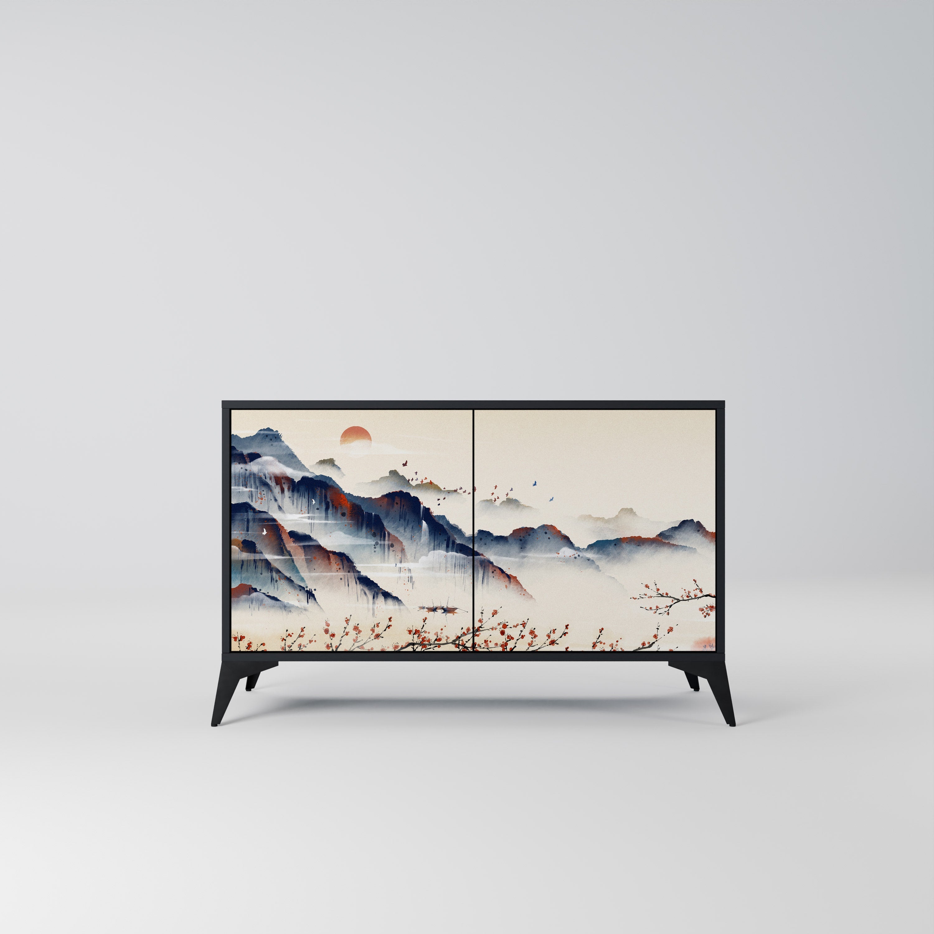JAPANESE LANDSCAPE Sideboard mit 2 Türen in Schwarz