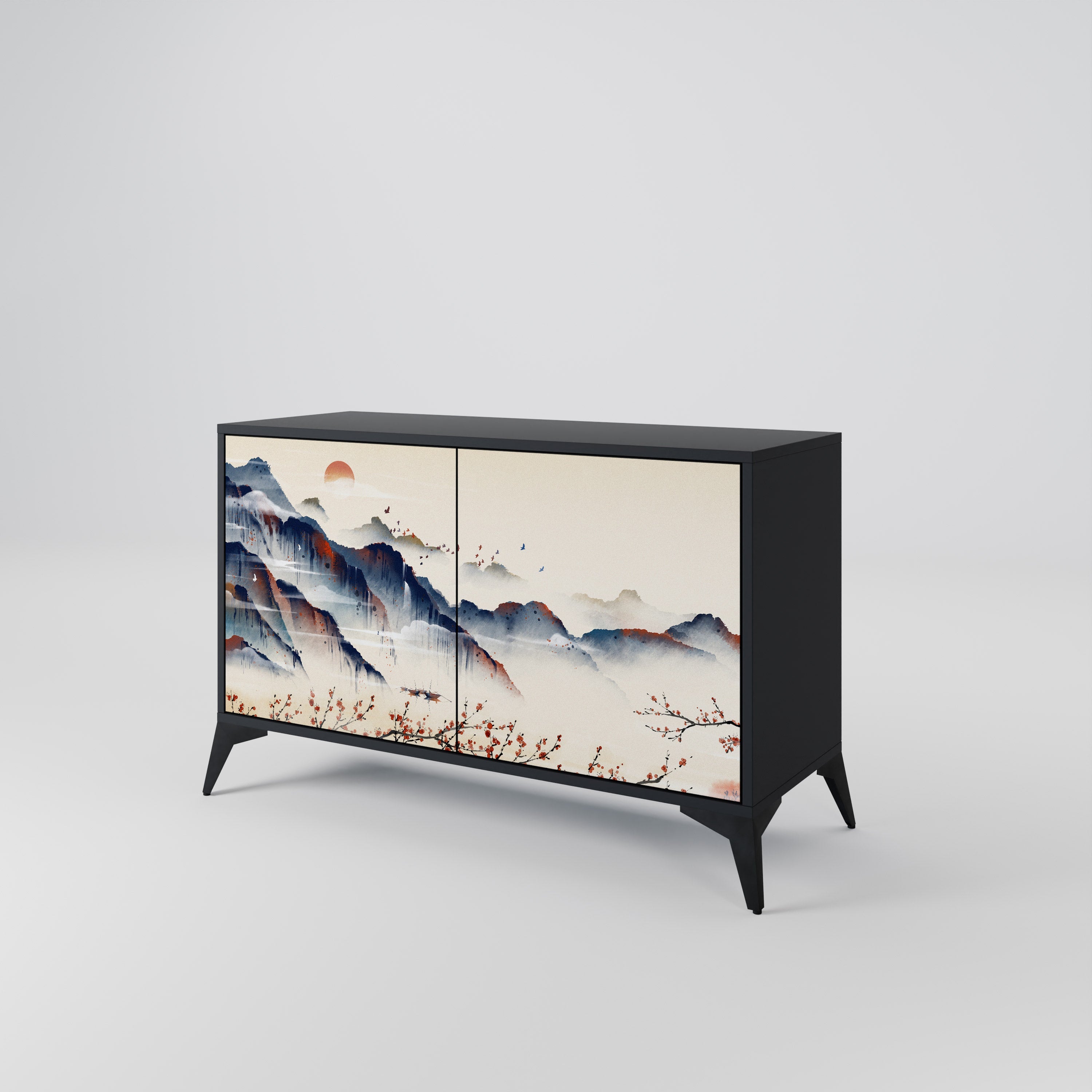 JAPANESE LANDSCAPE Sideboard mit 2 Türen in Schwarz