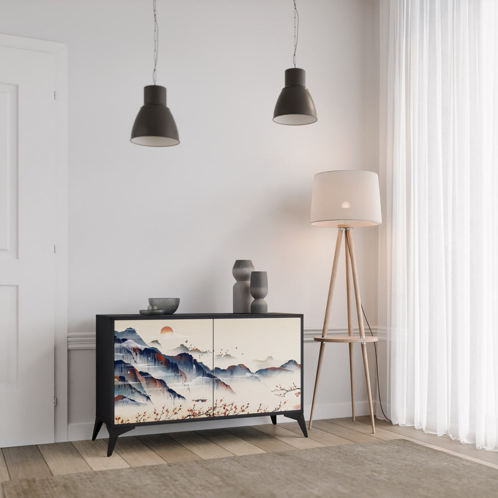 JAPANESE LANDSCAPE Sideboard mit 2 Türen in Schwarz