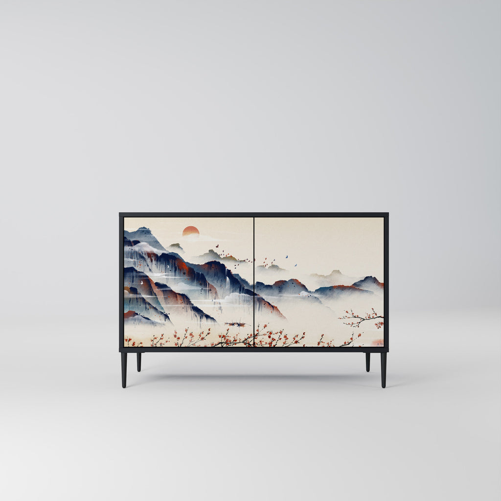 JAPANESE LANDSCAPE Sideboard mit 2 Türen in Schwarz
