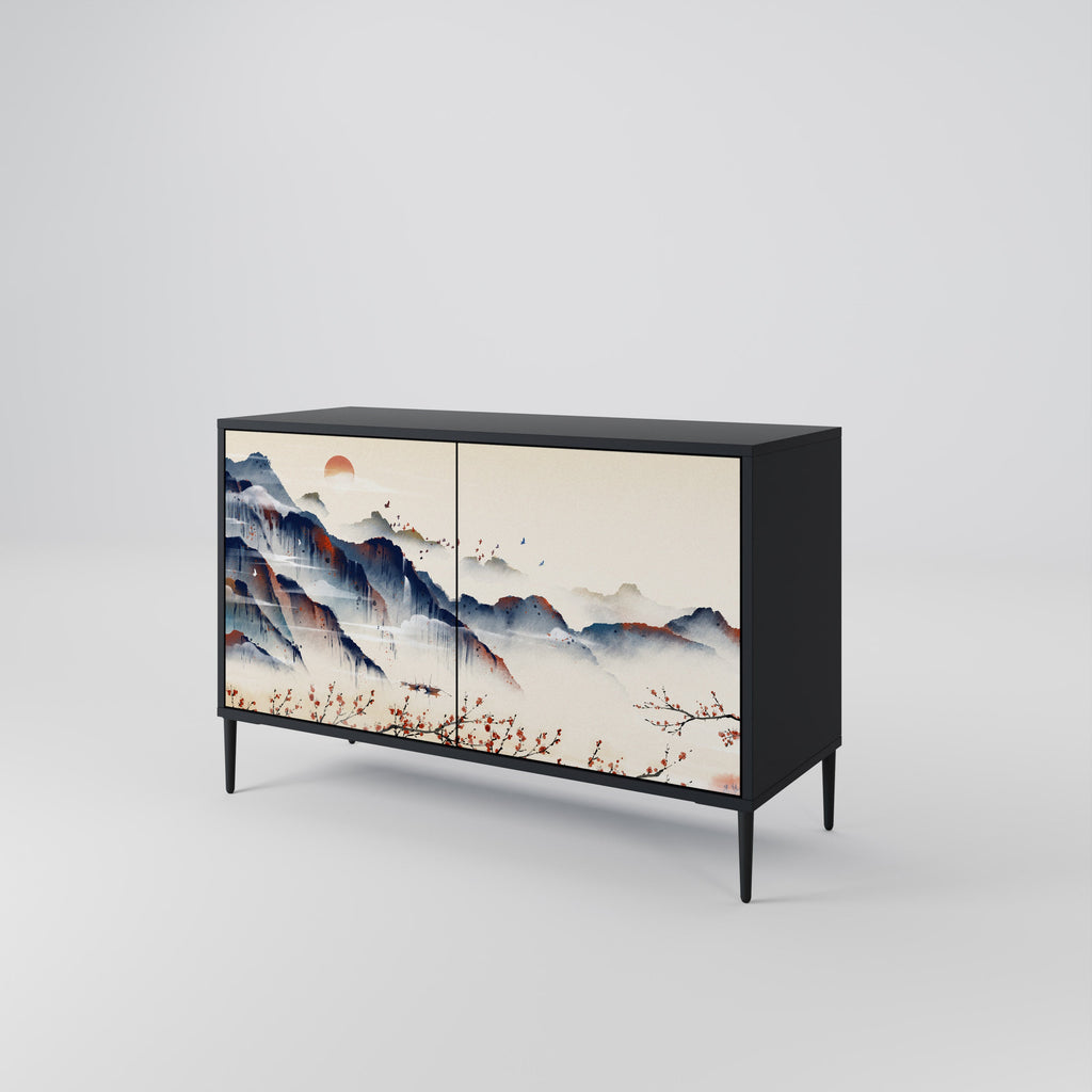 JAPANESE LANDSCAPE Sideboard mit 2 Türen in Schwarz