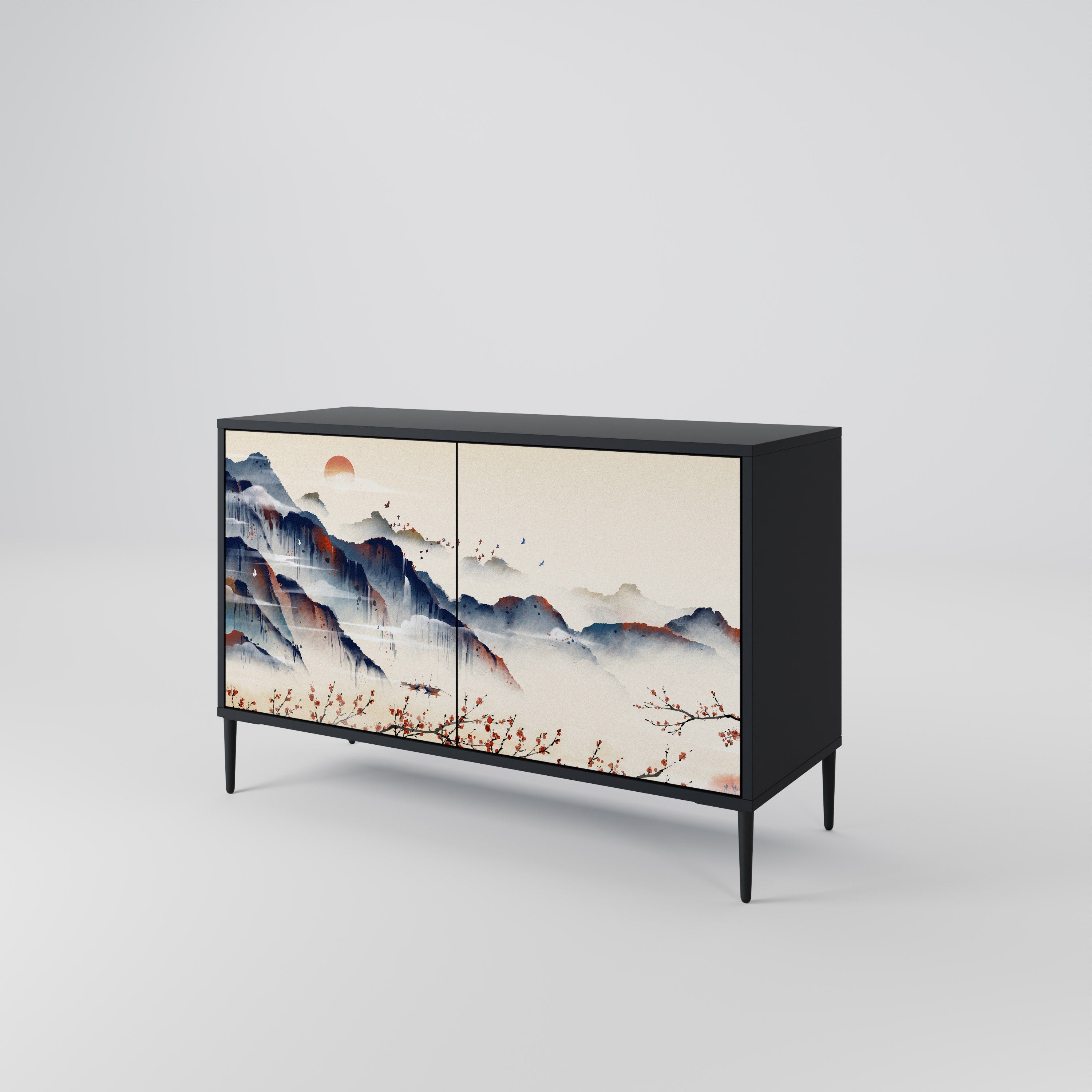 JAPANESE LANDSCAPE Sideboard mit 2 Türen in Schwarz