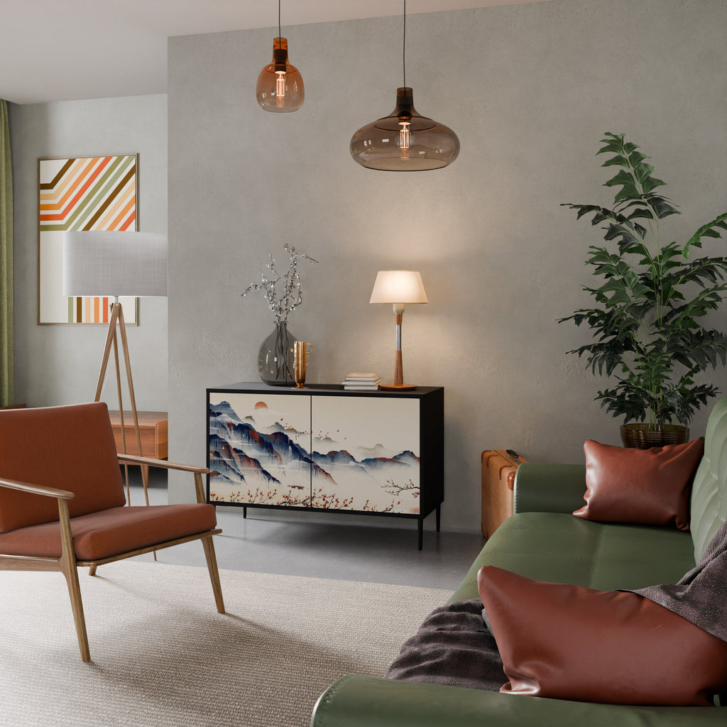 JAPANESE LANDSCAPE Sideboard mit 2 Türen in Schwarz