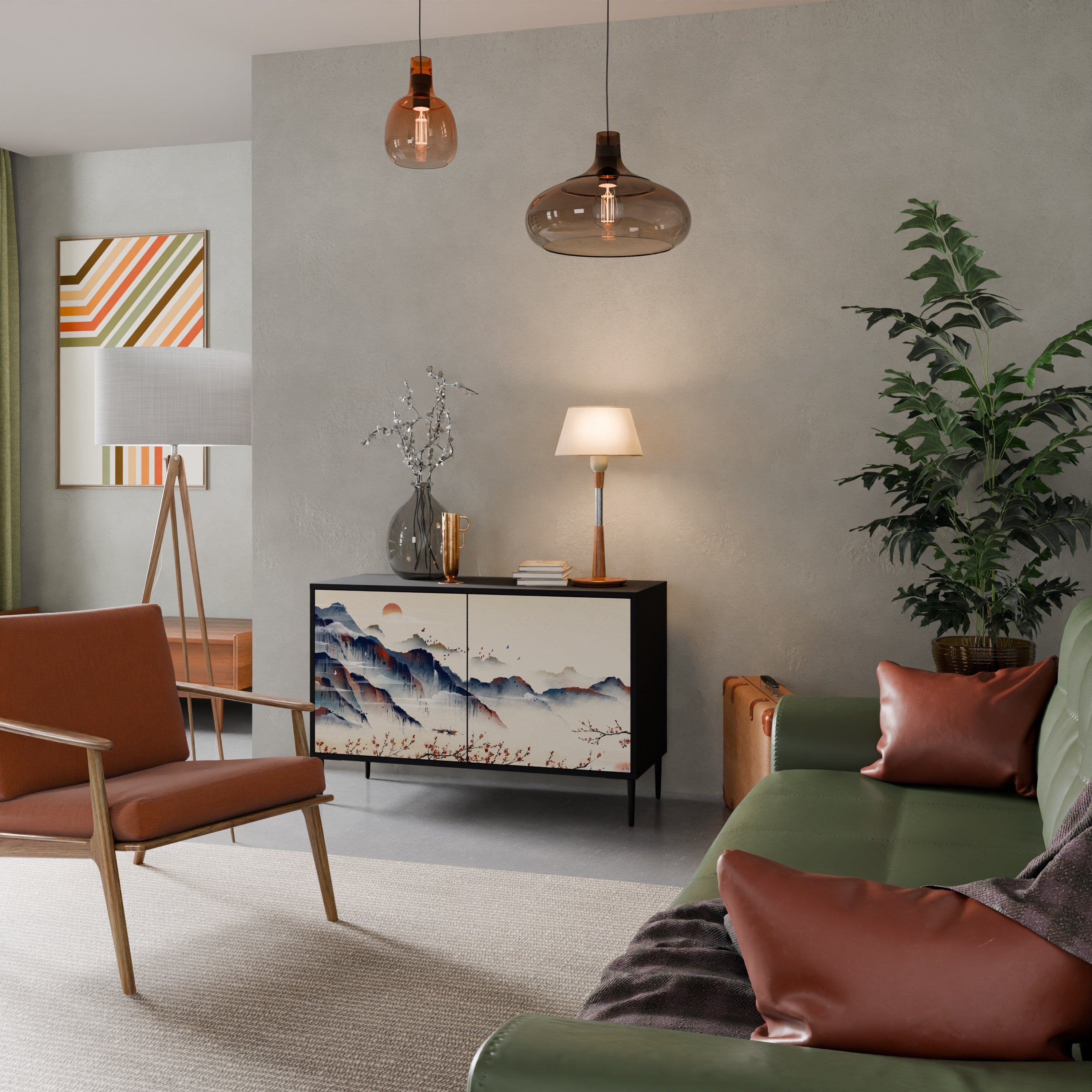 JAPANESE LANDSCAPE Sideboard mit 2 Türen in Schwarz