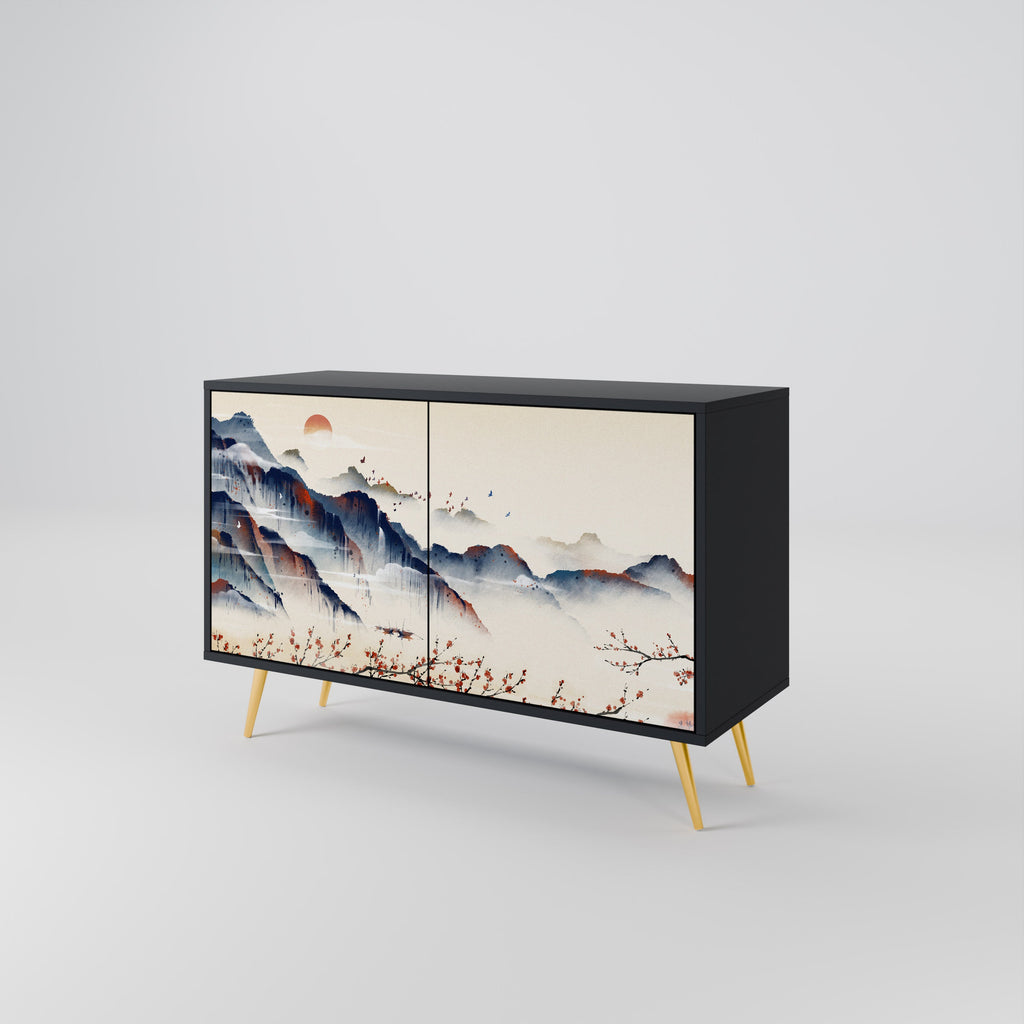JAPANESE LANDSCAPE Sideboard mit 2 Türen in Schwarz
