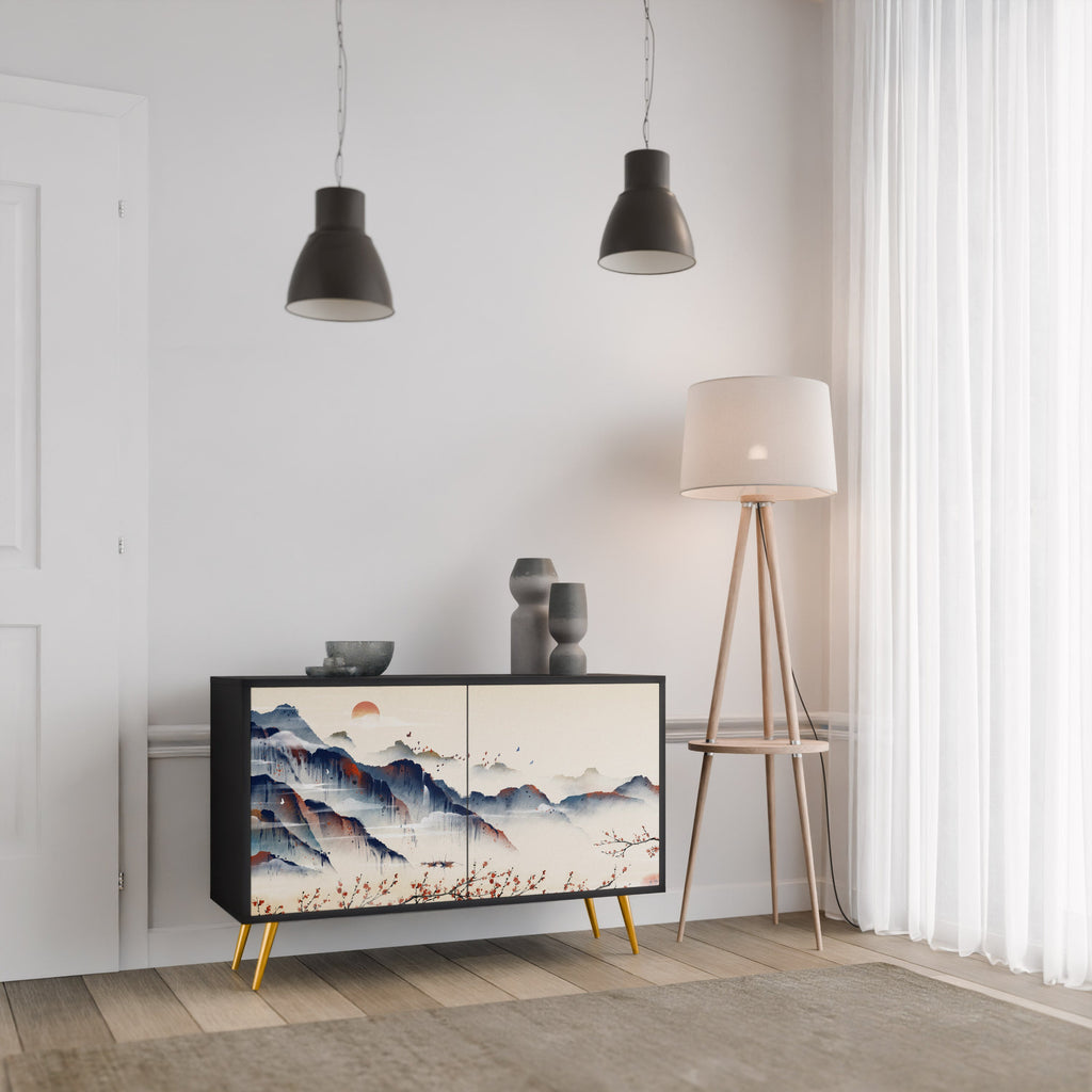 JAPANESE LANDSCAPE Sideboard mit 2 Türen in Schwarz