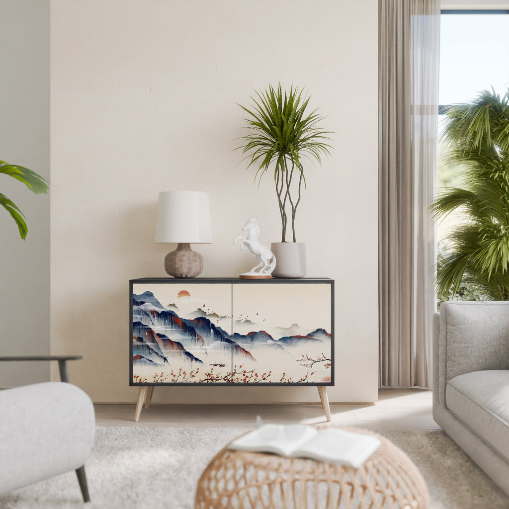 JAPANESE LANDSCAPE Sideboard mit 2 Türen in Schwarz