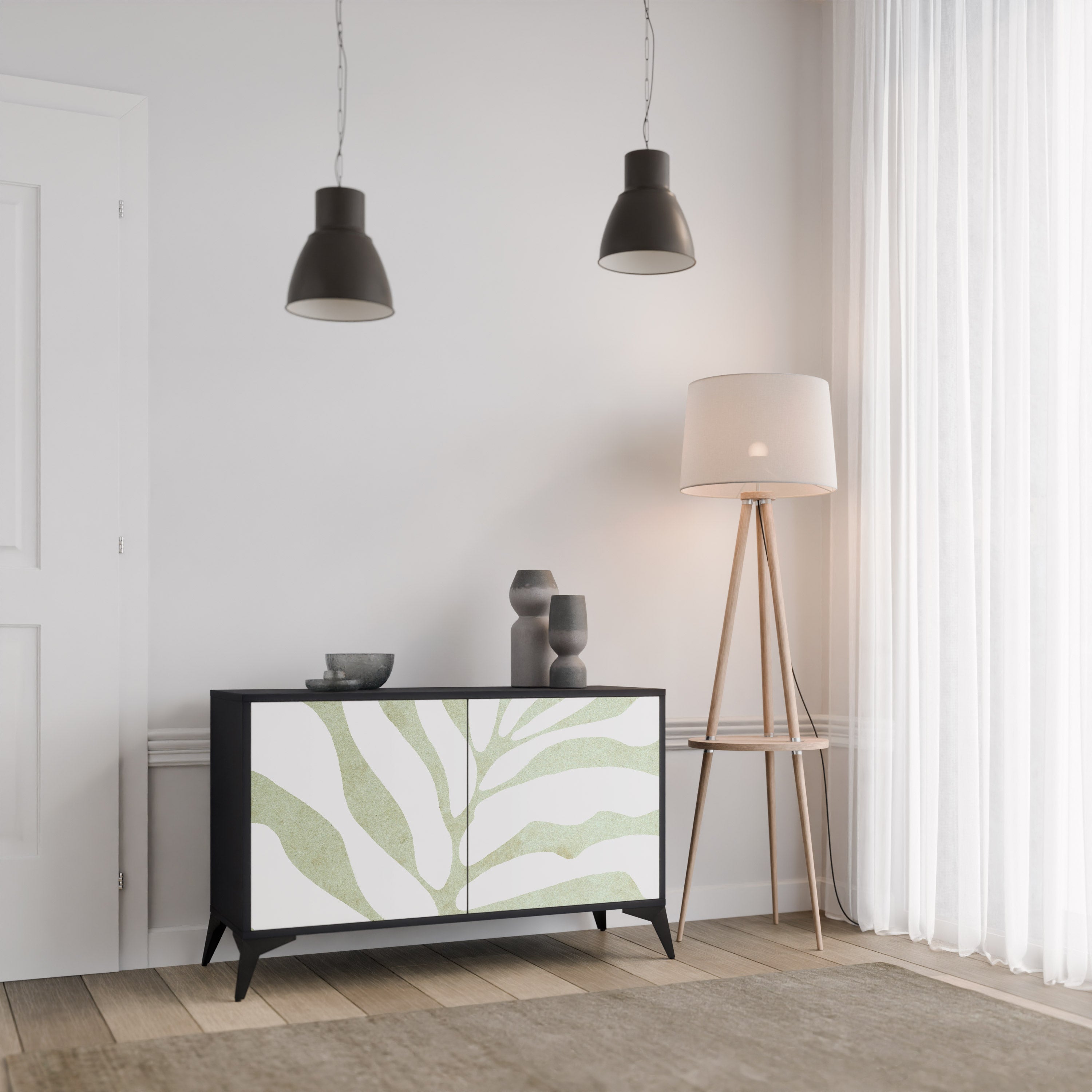 BOTANICAL SPARK Sideboard mit 2 Türen in Schwarz