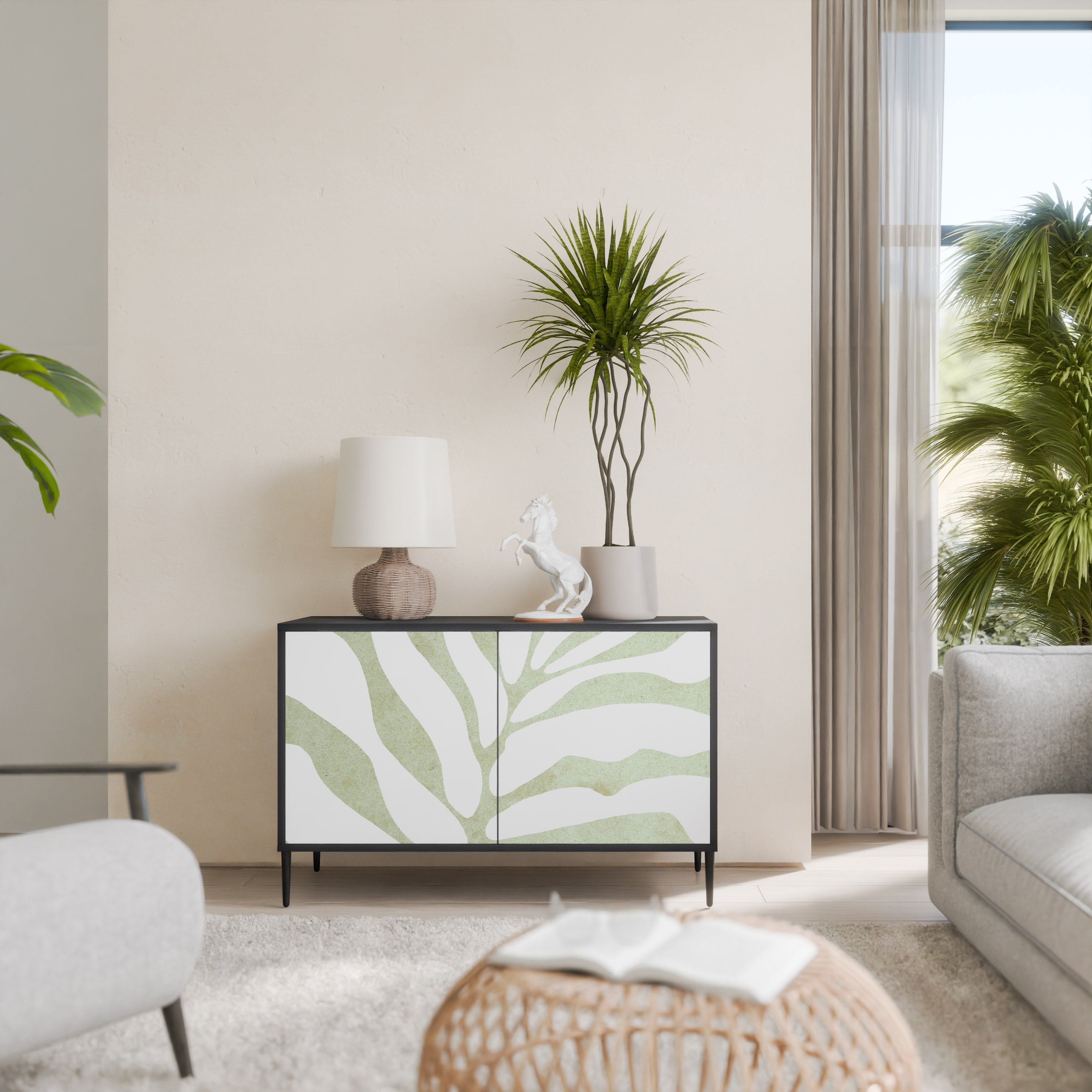 BOTANICAL SPARK Sideboard mit 2 Türen in Schwarz