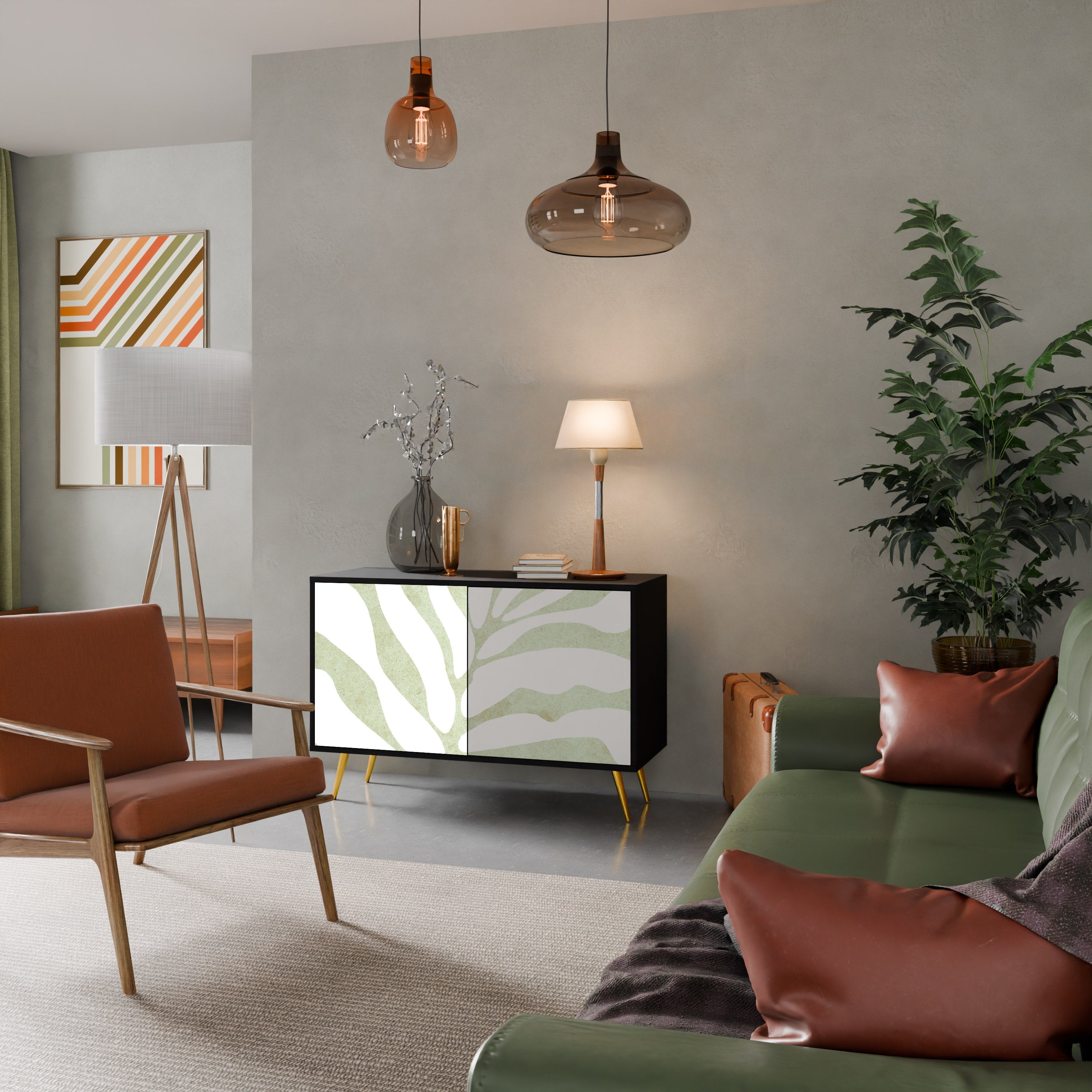 BOTANICAL SPARK Sideboard mit 2 Türen in Schwarz