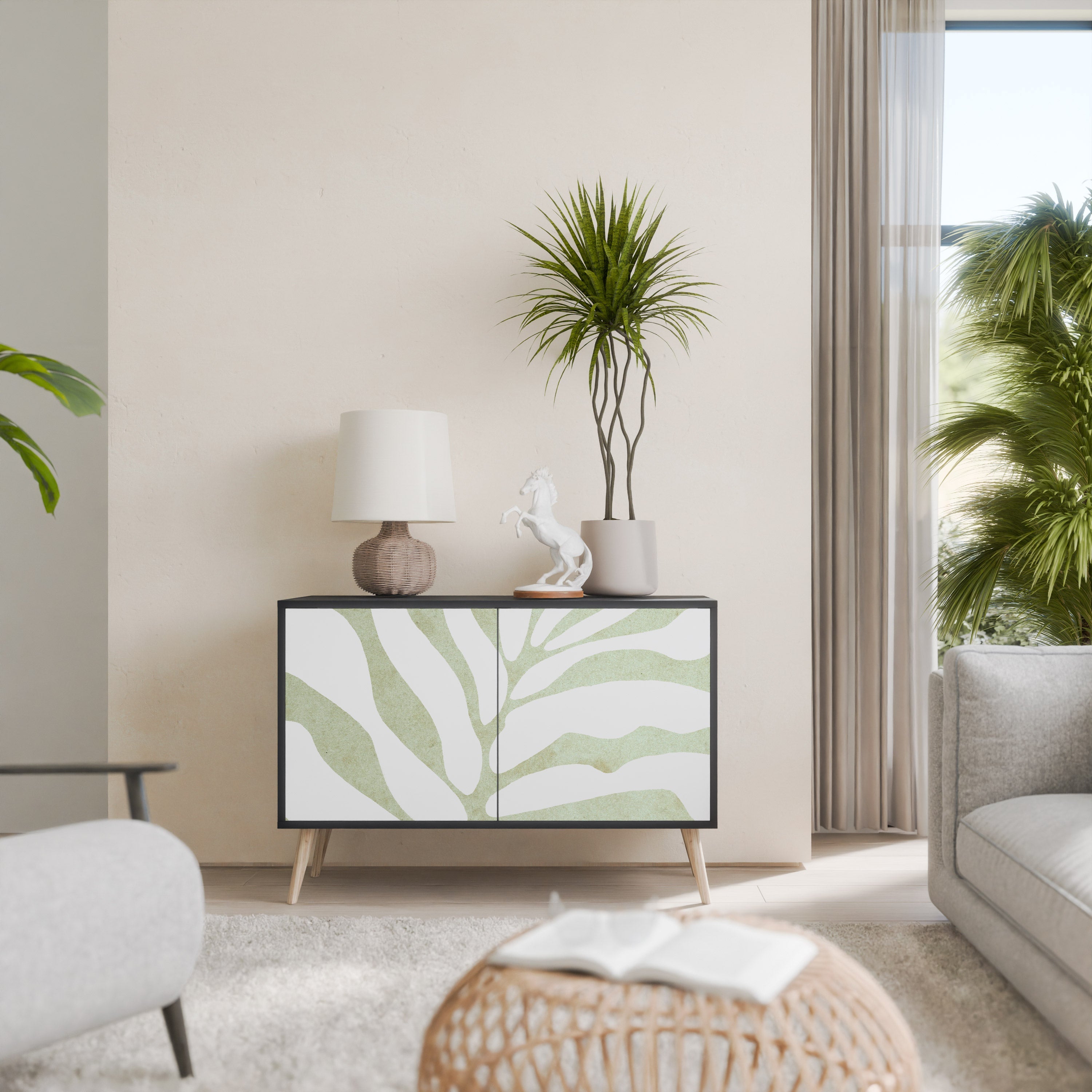 BOTANICAL SPARK Sideboard mit 2 Türen in Schwarz