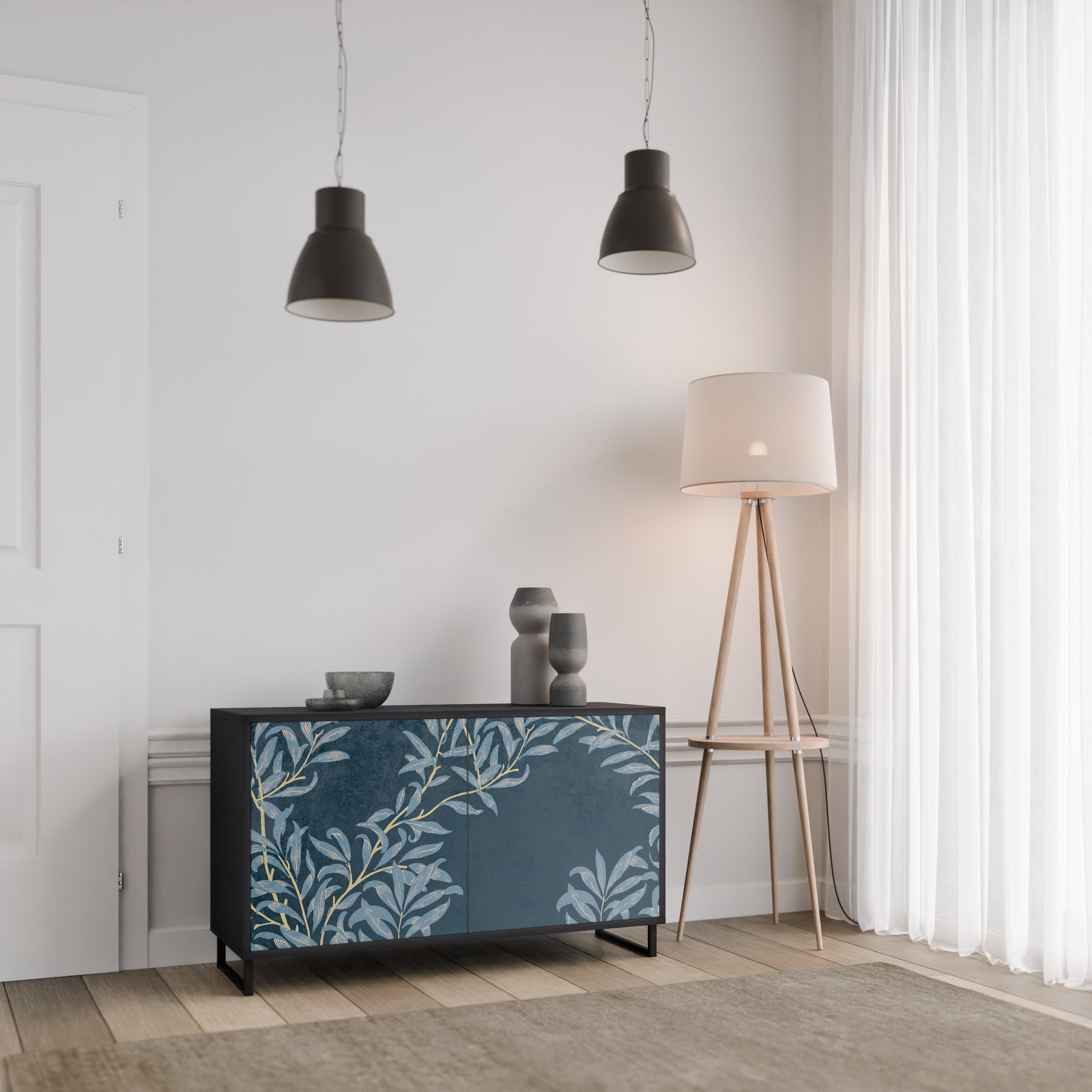 BLUE LEAVES Sideboard mit 2 Türen in Schwarz