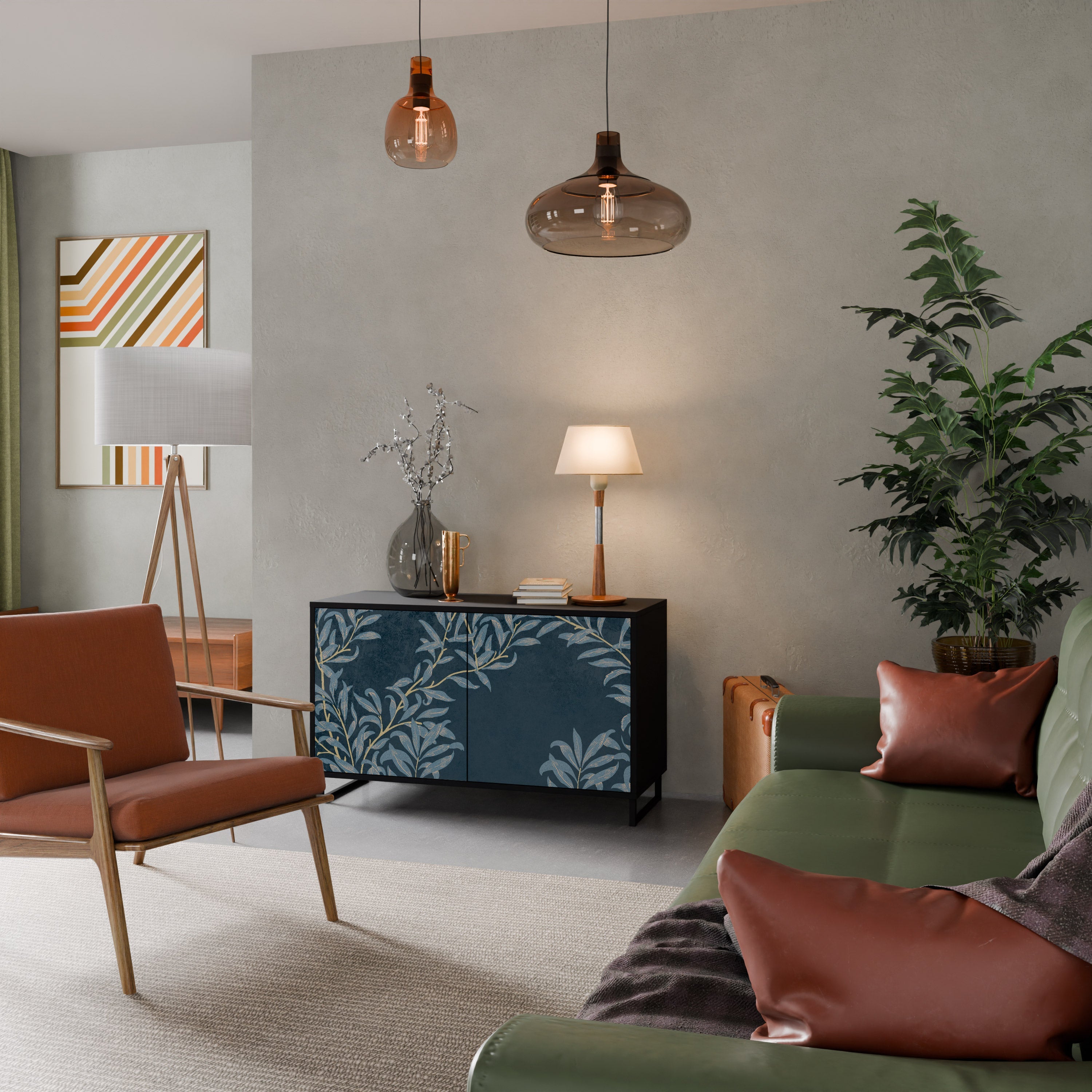 BLUE LEAVES Sideboard mit 2 Türen in Schwarz