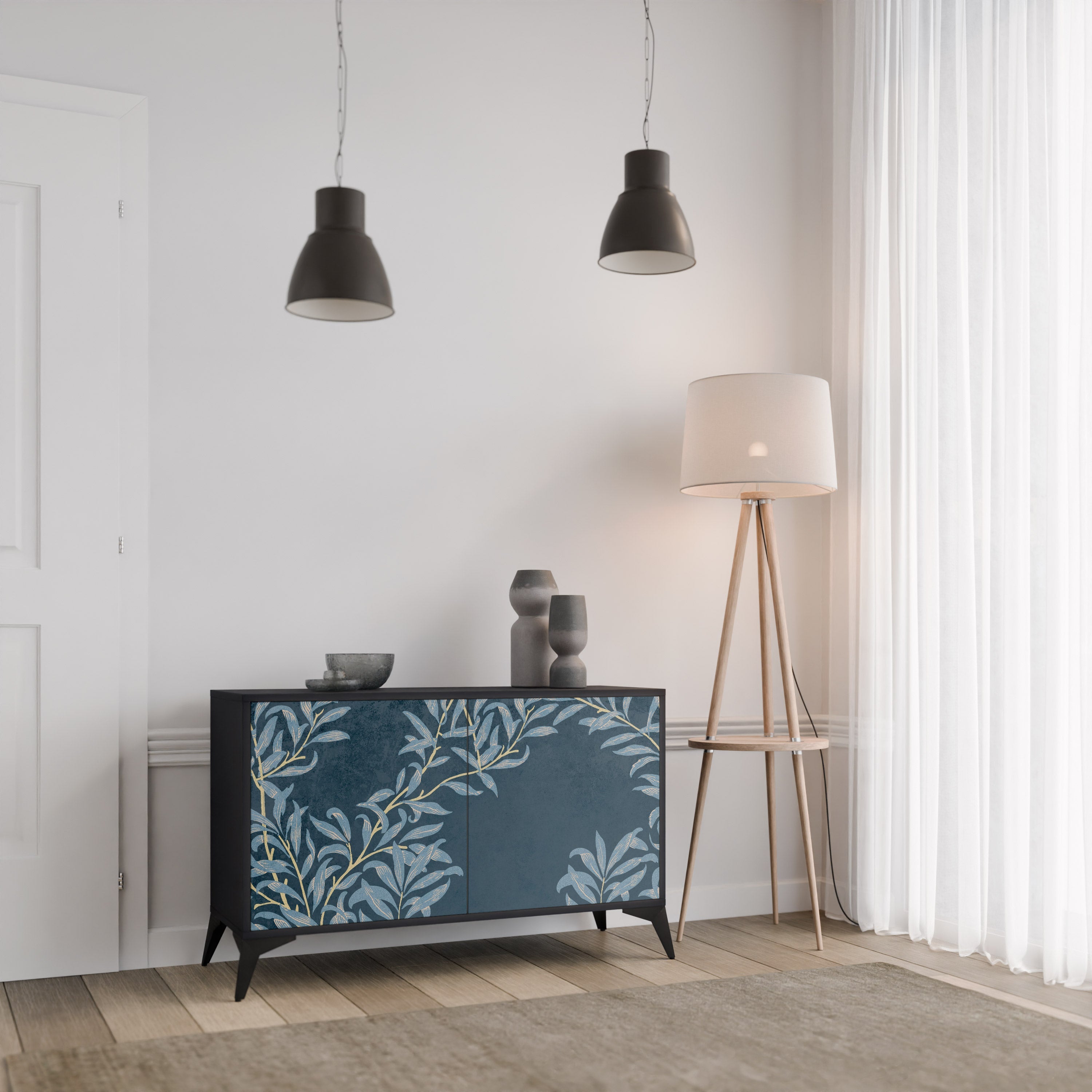 BLUE LEAVES Sideboard mit 2 Türen in Schwarz