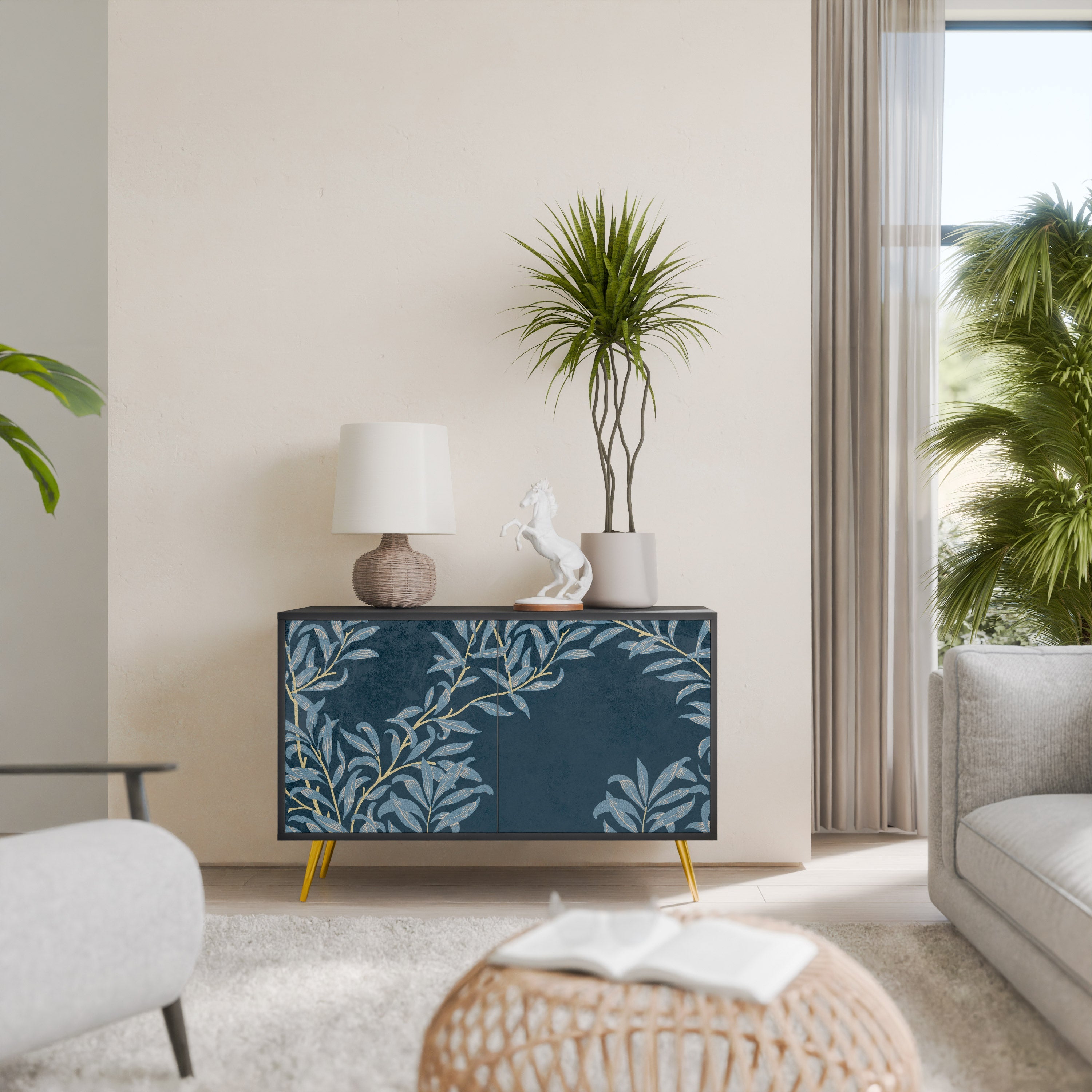 BLUE LEAVES Sideboard mit 2 Türen in Schwarz