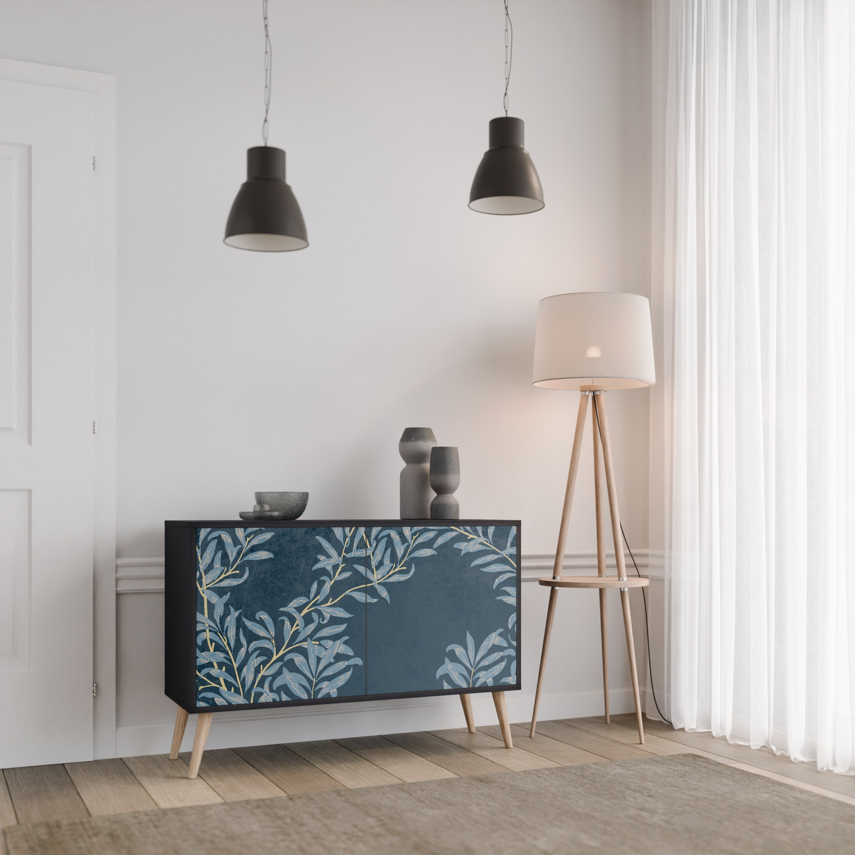 BLUE LEAVES Sideboard mit 2 Türen in Schwarz